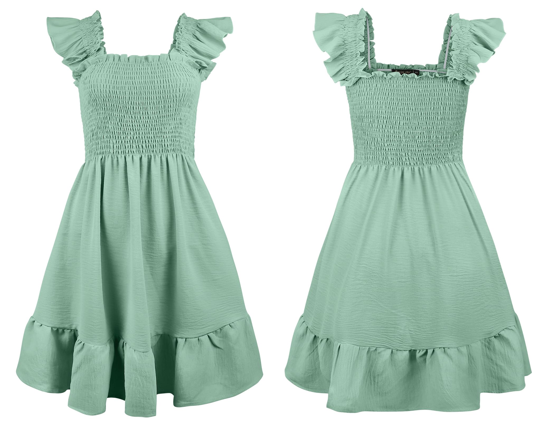 ROYLAMP Women's Smocked Dresses Square Neck Elegant Tiered Boho Ruffle Shoulder Swing Flowy Summer Casual Mini Dress