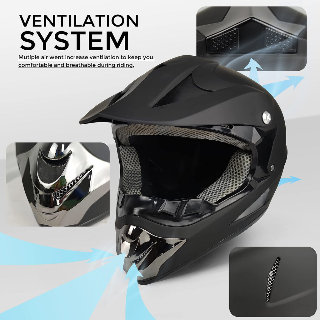 Youth Kids Motocross Helmet Full Face Motorcycle Dirt Bike Off-Road Mountain Bike BMX MX ATV Helmet,DOT Approved,W/Gloves Goggles Mask 4Pcs Set (Black, S)
