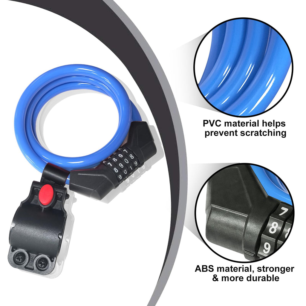 NDakter Bike Lock Cable,High Security 4 Digit Resettable Bike Lock Combination Coiling Bicycle Lock with Mounting Bracket,3/6FT Anti-Theft Cable for Bicycle,Scooter,Ebikes,Door,2/5 Inch Diameter(10mm)