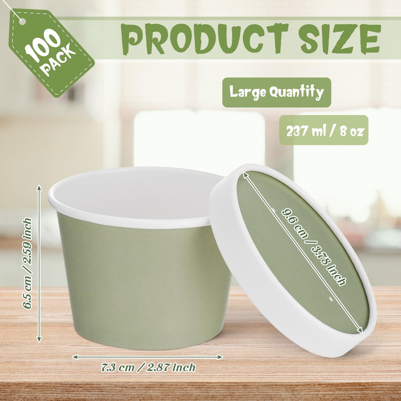 Fulmoon 100 Pack Paper Soup Containers with Lids Disposable Paper Food Containers with Vented Lid Kraft Ice Cream Cake Dessert Cups Soup Bowl for Party Hot Food Fruit Microwave(4 oz,Brown)