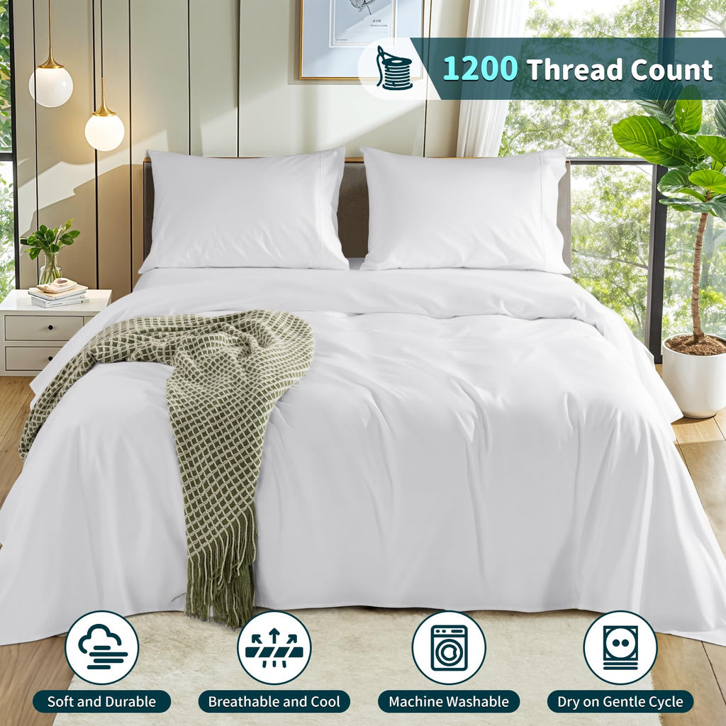 LBRO2M 100% Cotton 1200 Thread Count Full Size Sheets Set,16 inches Deep Pocket,Bed Sheet 4 Piece Sets (Black, Full)