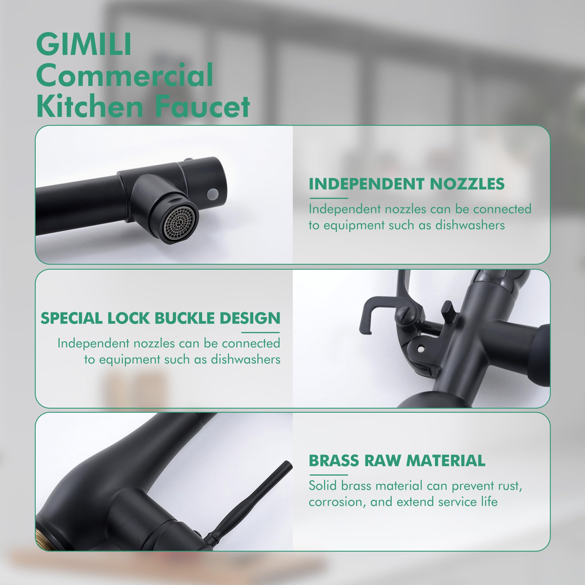 GIMILI Black and Gold Kitchen Faucet with Pull Down Sprayer Single Handle High Pressure Kitchen Sink Faucet Commercial Double-Headed Stainless Steel Kitchen Faucets