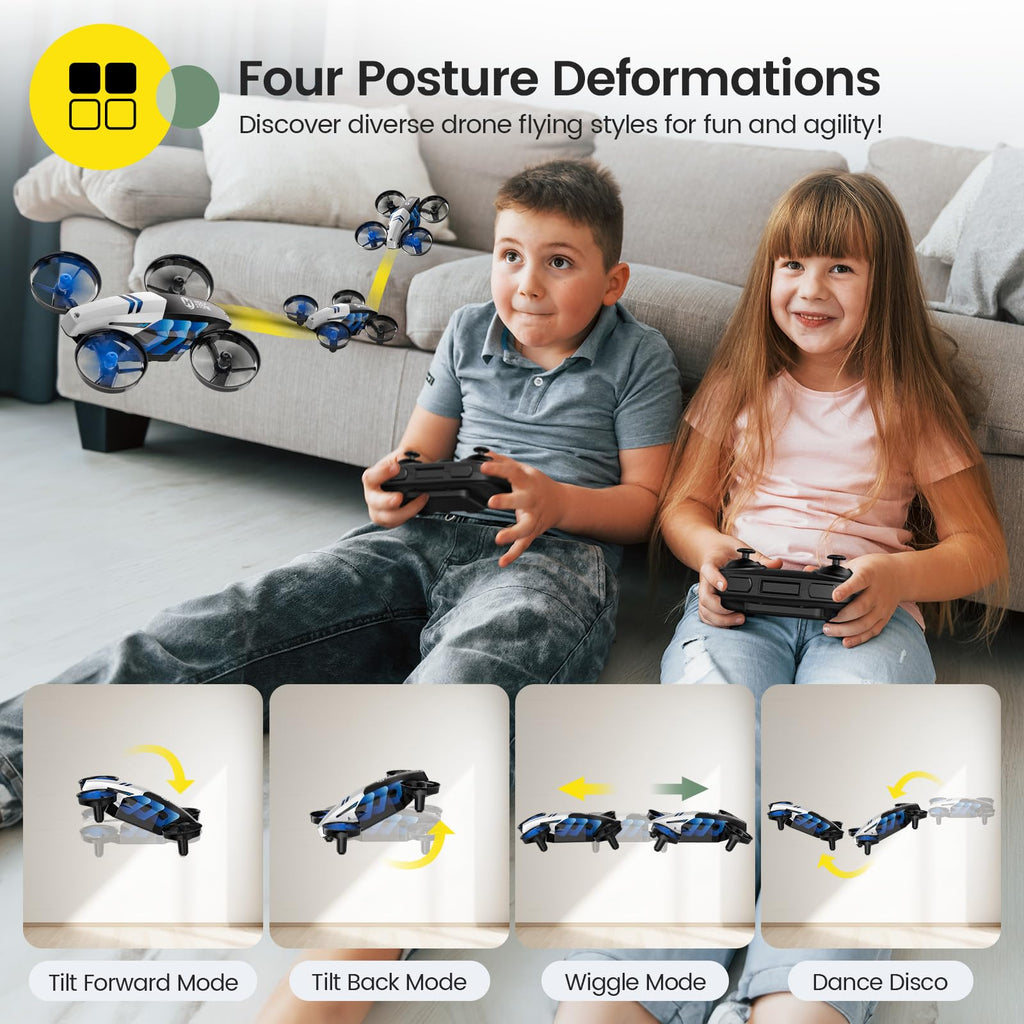 Holy Stone HS210T Drones for Kids, 2 IN1 MINI Indoor Drone with Land & Fly Mode, Four Posture Deformations RC Quadcopter with 3D Flip, Auto Hovering, Easter day& Birthday Toy Gift for Boys and Girls