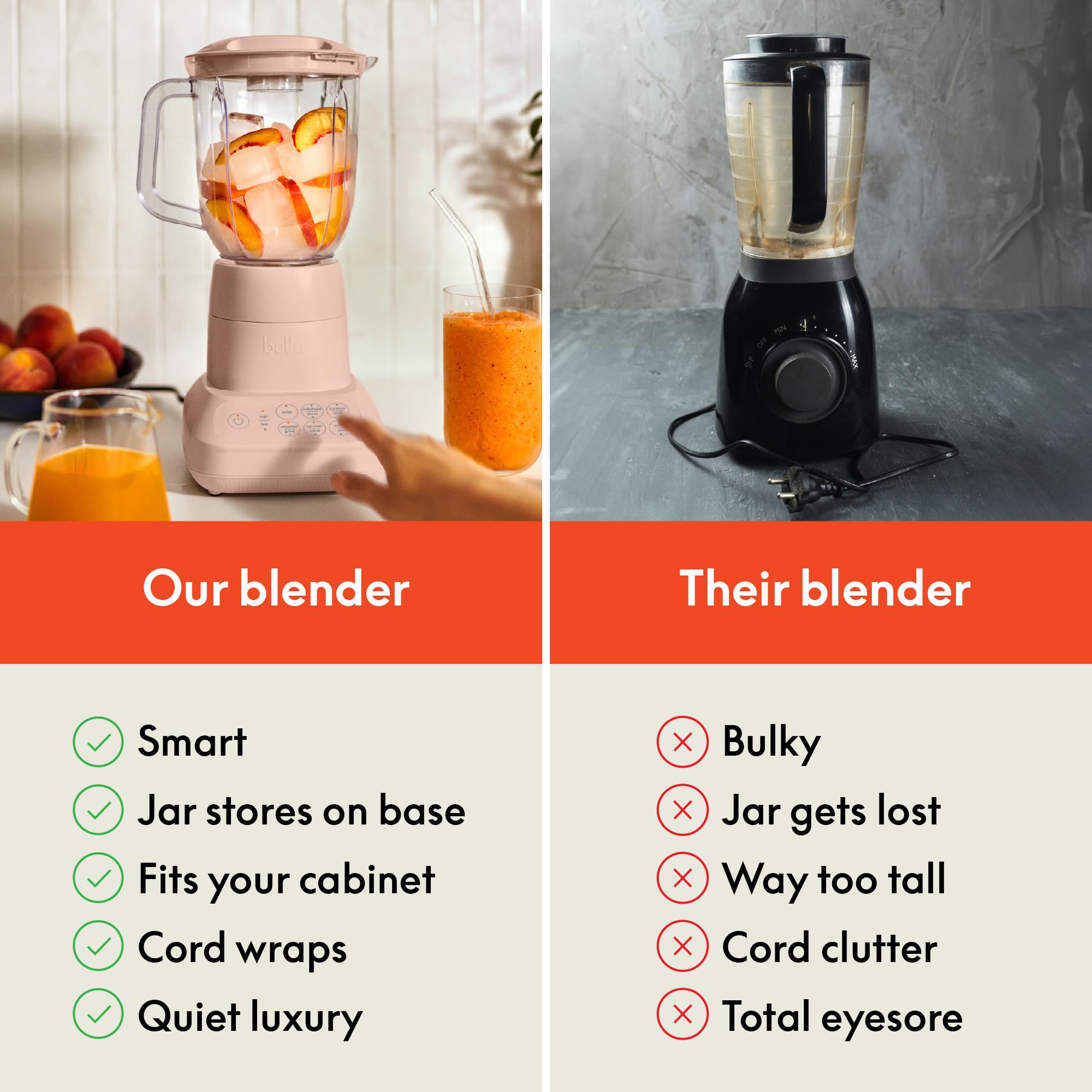 bella 10 Speed Countertop Blender, Juicer & Smoothie Maker, Fits-anywhere™ Kitchenware, Slim Flip & Store Design, Dishwasher Safe 48oz Capacity Pitcher & Lid, Stainless Steel Blade, 450 Watt, Blossom