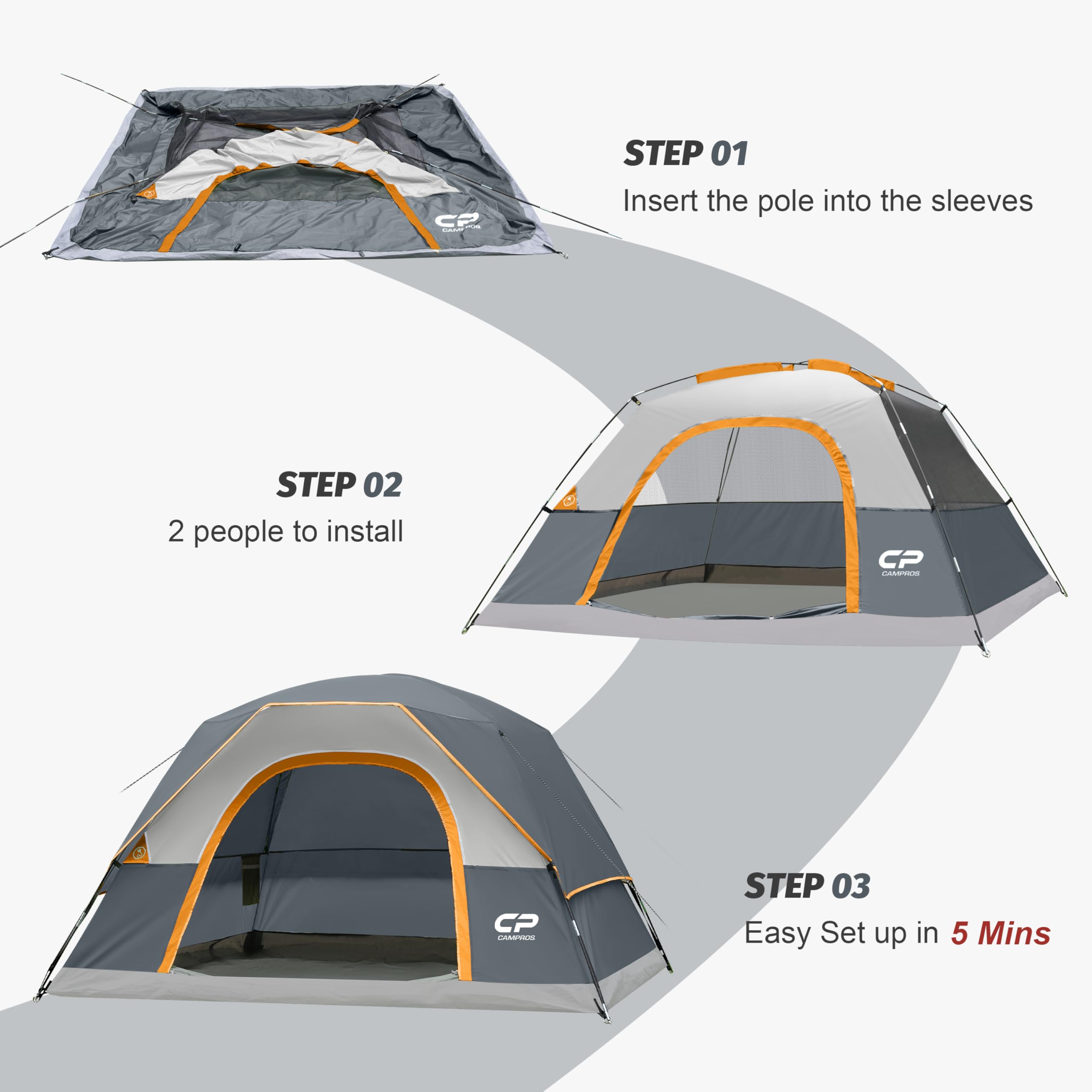CAMPROS CP Camping Tent 2/4/6 Person, Waterproof Windproof Double Layer Dome Tent, Easy Setup with Large Mesh Windows & Wide Door for Outdoor Camping Backyard