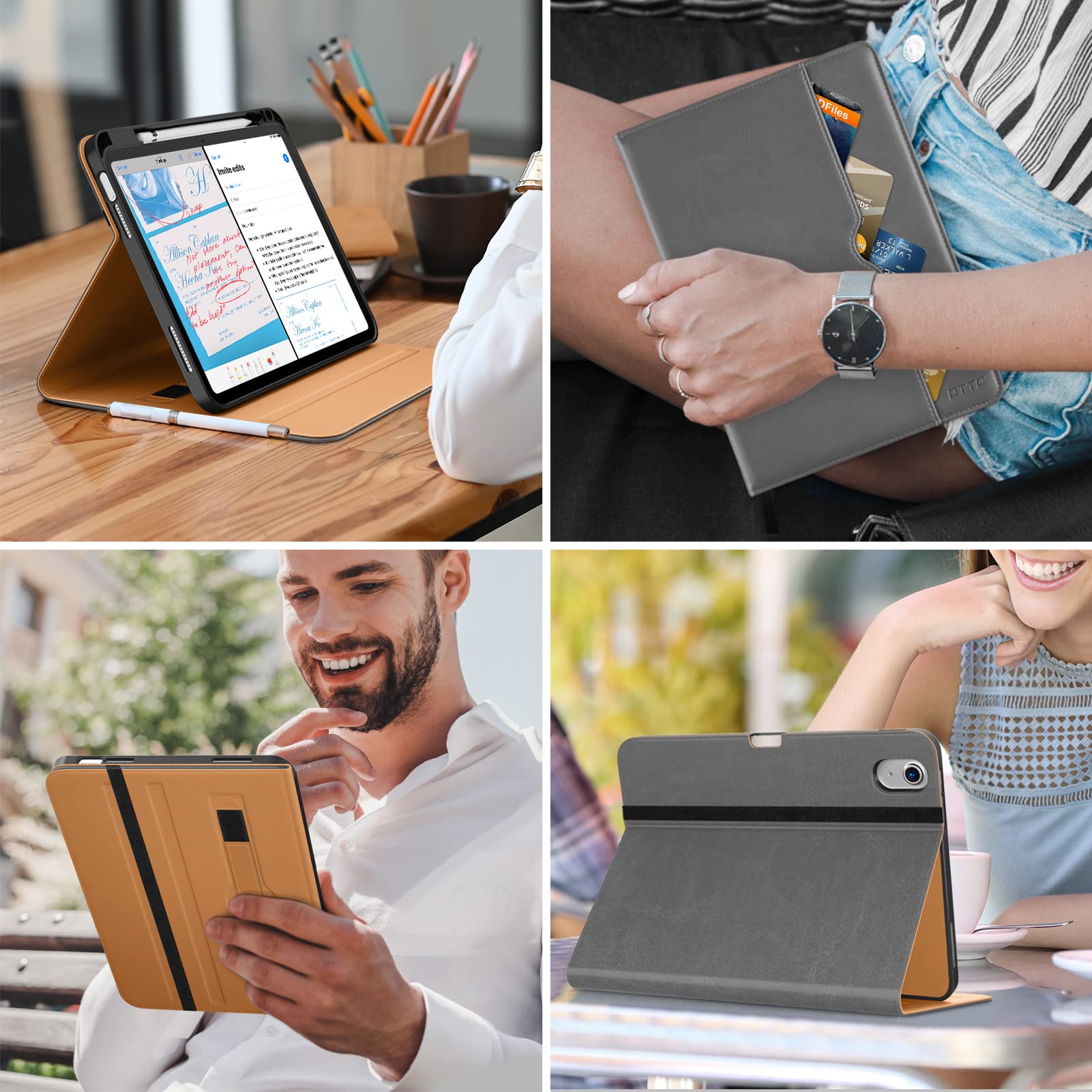 DTTO for iPad (A16) 11th Generation Case 11 Inch 2025, iPad 10th Generation Case 10.9 Inch 2022, Premium Leather Business Folio Stand Cover with Pencil Holder - Auto Wake/Sleep, Brown