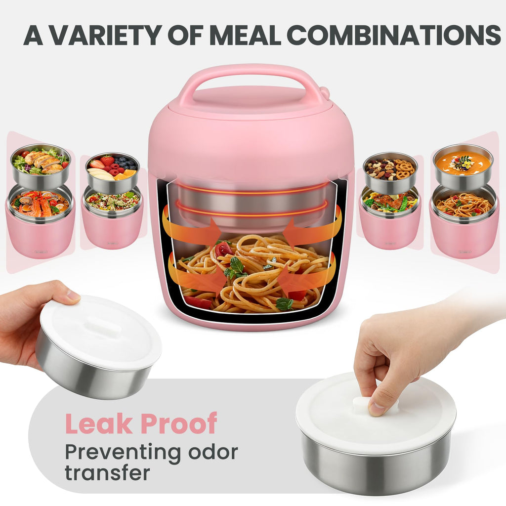 wiwens Thermo Food Jar for Hot Food Adults 32OZ Soup Thermo Lunch Containers Wide Mouth Vacuum Insulated Stainless Steel Leakproof Bento Box with Spoon (Beige)