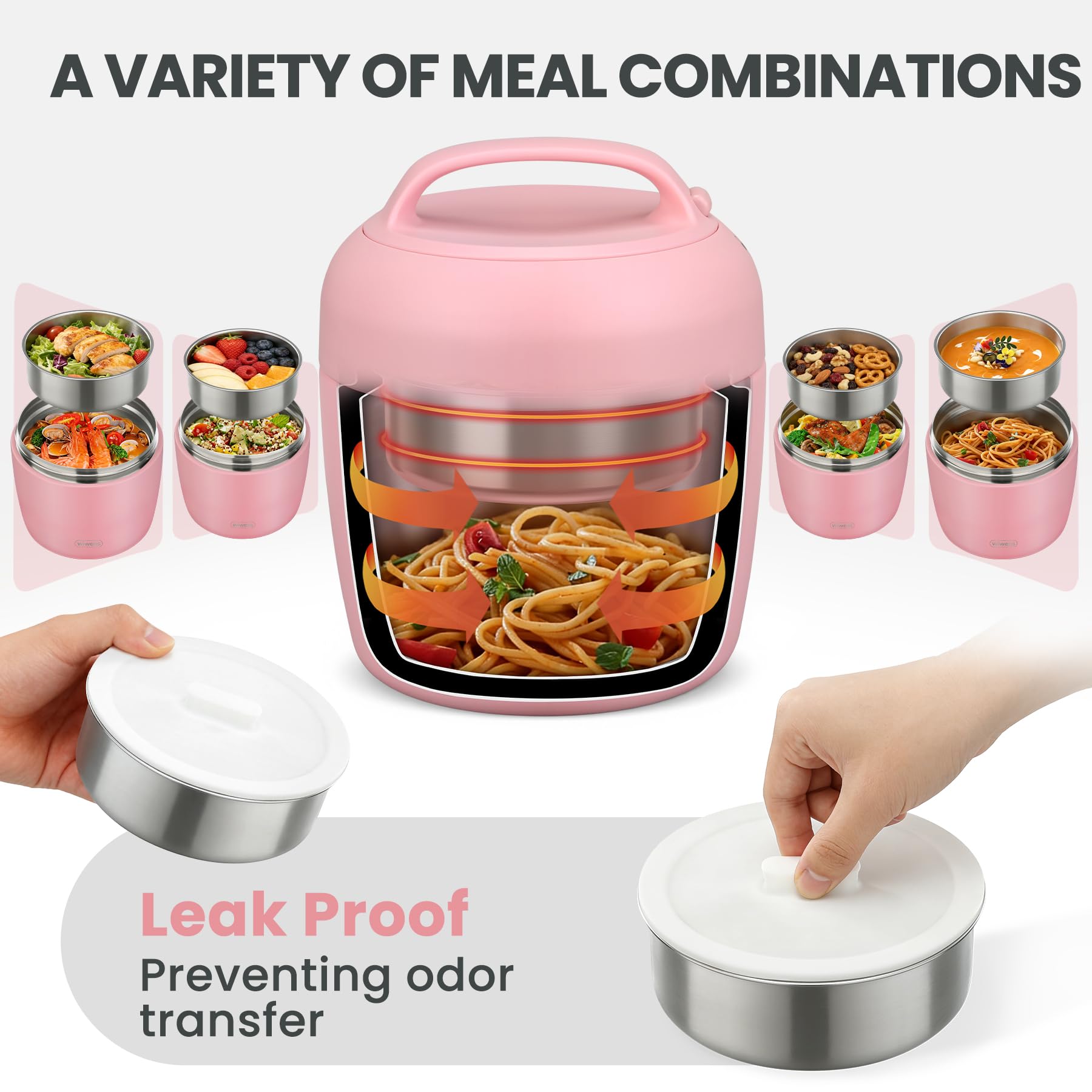 wiwens Thermo Food Jar for Hot Food Adults 32OZ Soup Thermo Lunch Containers Wide Mouth Vacuum Insulated Stainless Steel Leakproof Bento Box with Spoon (Beige)