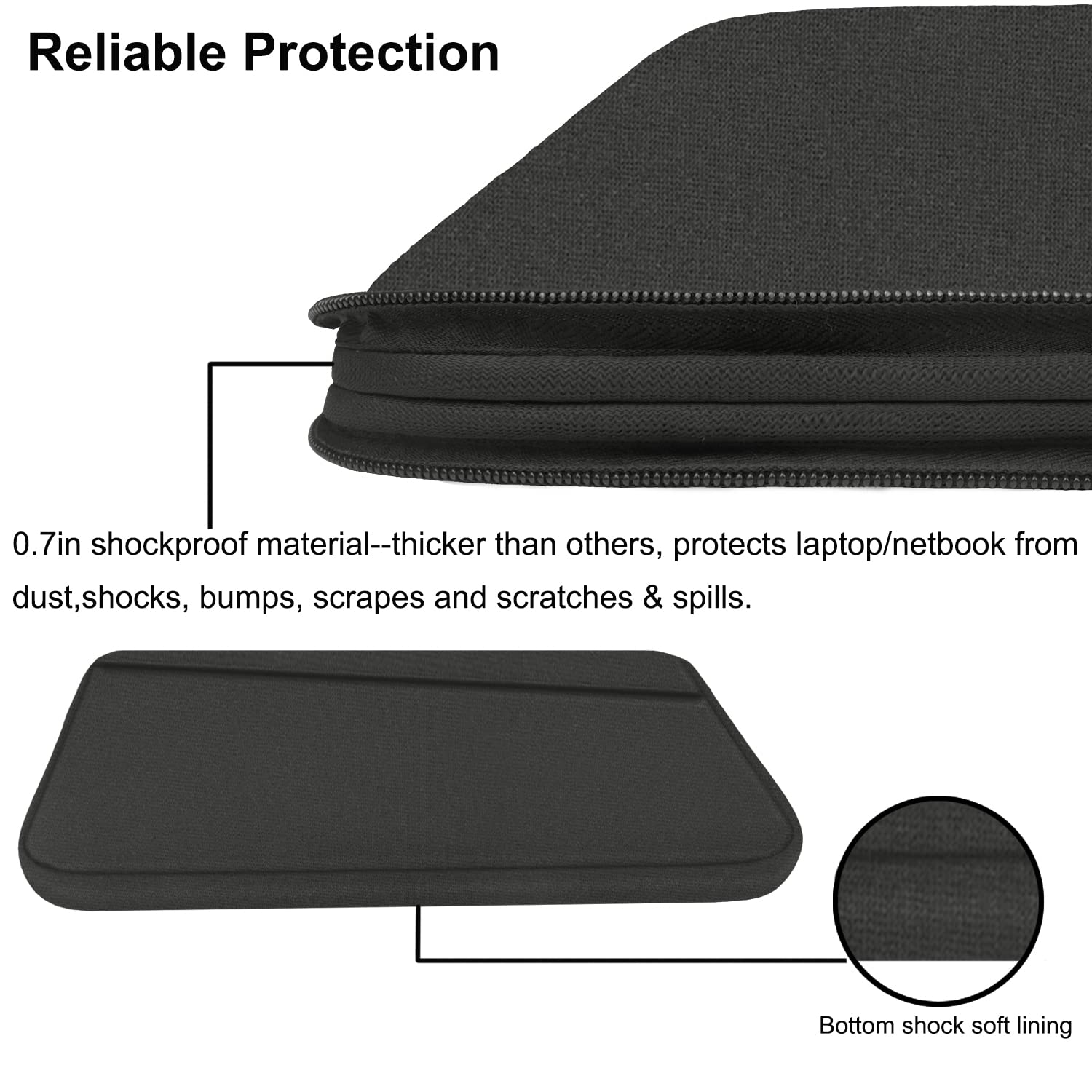 Laptop Sleeve Case 13.3 Inch, Durable 14 Inch Laptop Case Computer Carrying Bag Protective Cover Compatible with 13 14 inch MacBook Pro, MacBook Air, Dell, HP, Lenovo, Notebook, Computer, Black