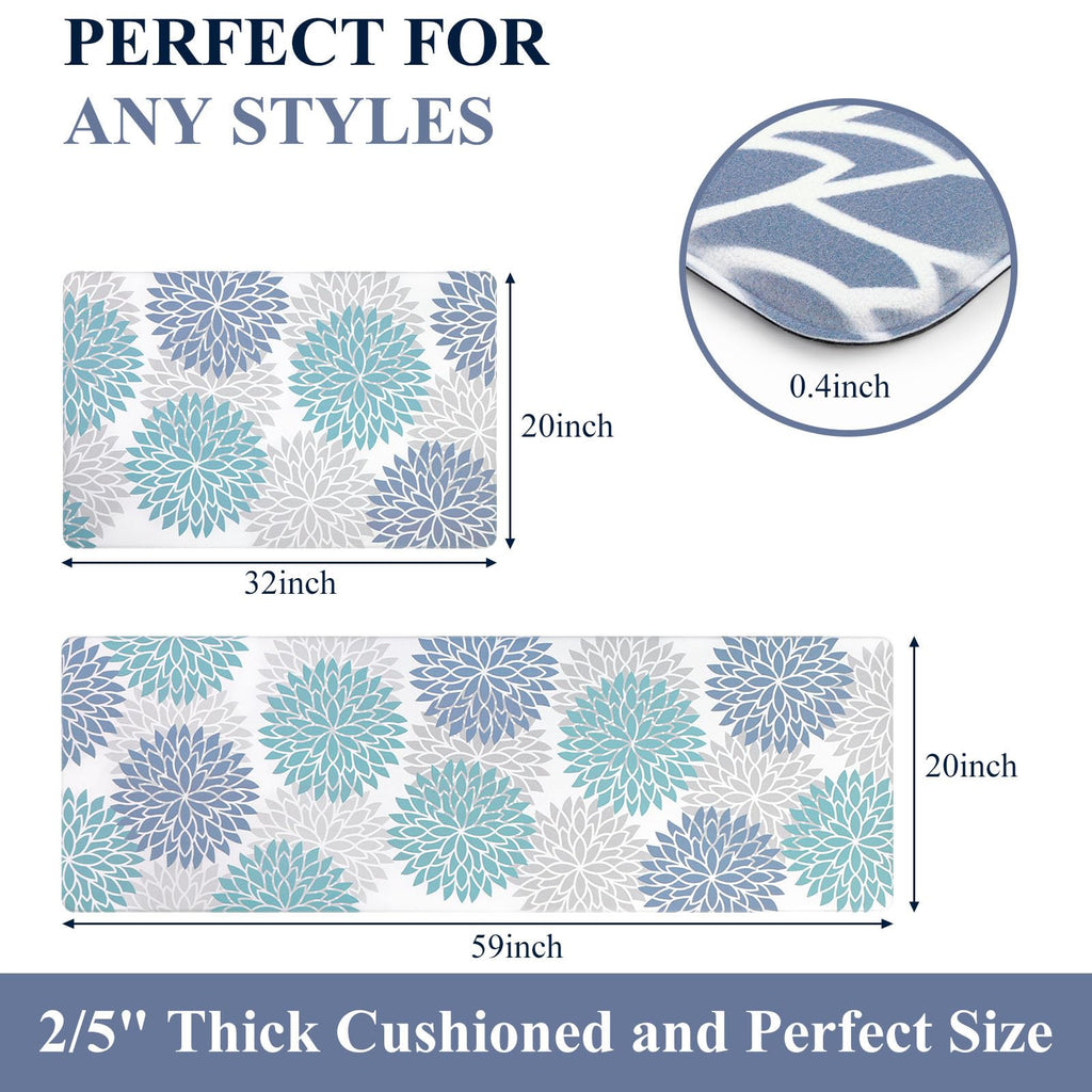 HEBE Anti Fatigue Kitchen Rugs Sets of 2, Non Slip Kitchen Mats for Floor, Waterproof Cushioned Comfort Standing Carpet for Kitchen Sink, Home Office, Laundry Room