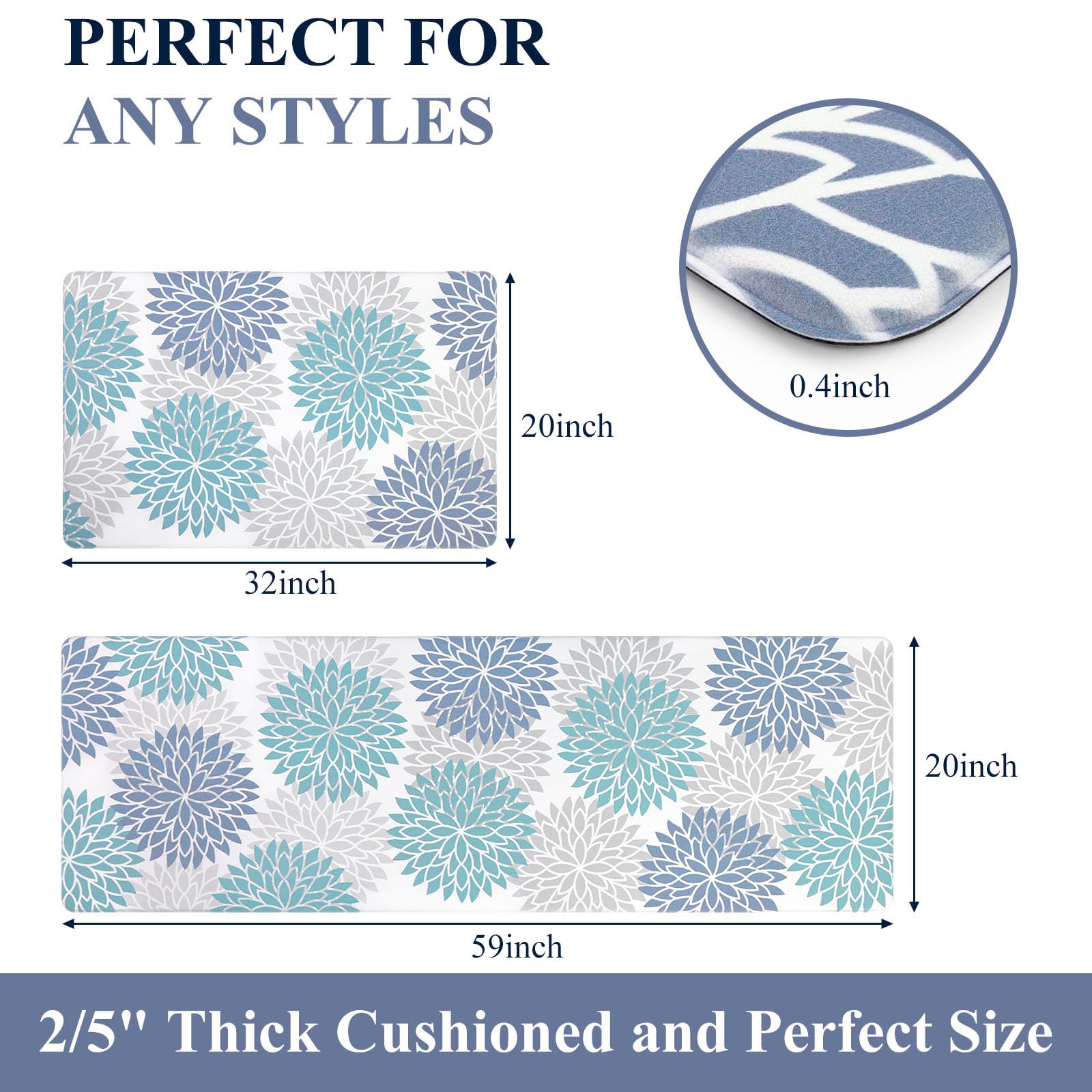 HEBE Anti Fatigue Kitchen Rugs Sets of 2, Non Slip Kitchen Mats for Floor, Waterproof Cushioned Comfort Standing Carpet for Kitchen Sink, Home Office, Laundry Room