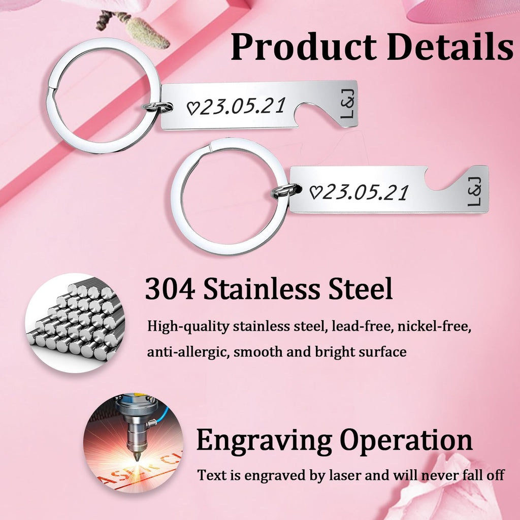 Customized Double-sided Keychain Stainless Steel Personalized Engraved Text Name Keychain Gifts for Men and Women
