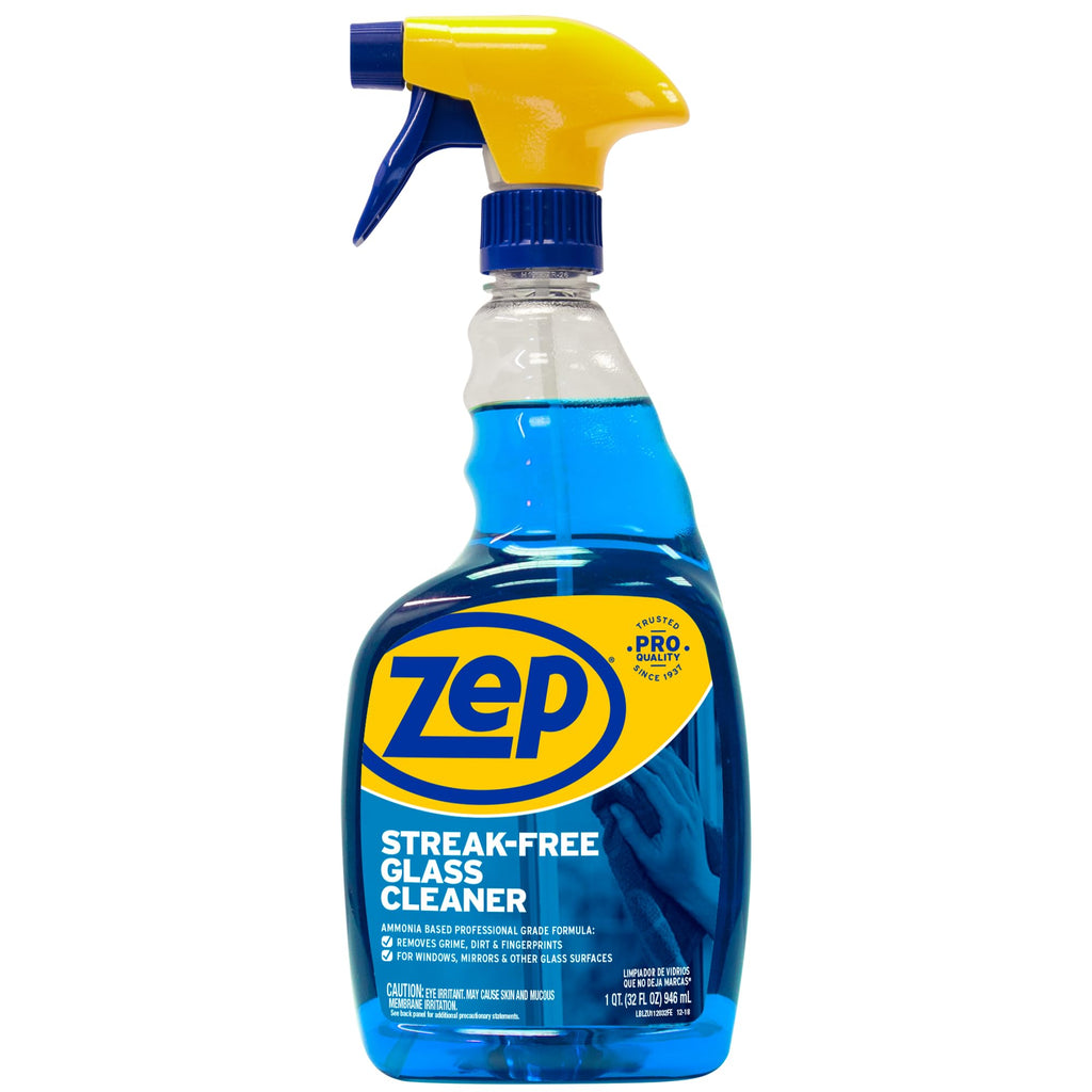 Zep Streak-Free Glass Cleaner - 32 Oz (Case of 4) ZU112032- Professional Grade Formula that Cleans Dirt, Fingerprints, Grime, Smoke Haze, and Toothpaste on Windows, Mirrors, and Other Glass Surfaces
