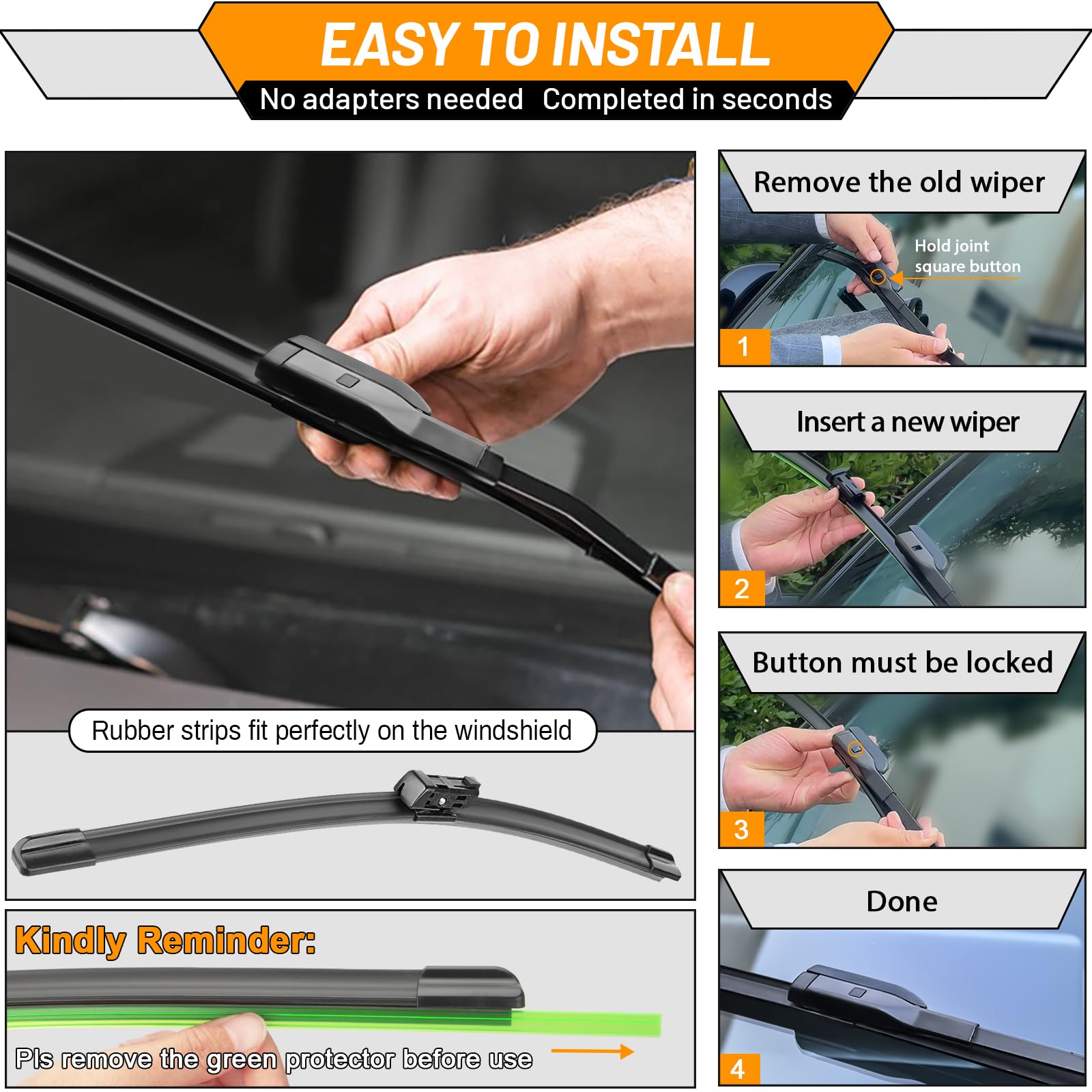 OEM Windshield Wiper Blades Replacement for Chevy Silverado Avalanche Tahoe Suburban 2007–2013, GMC Sierra Yukon 2008–2013, Cadillac Escalade ESV EXT 22" + 22", OE Style Beam Wipers Set of 2