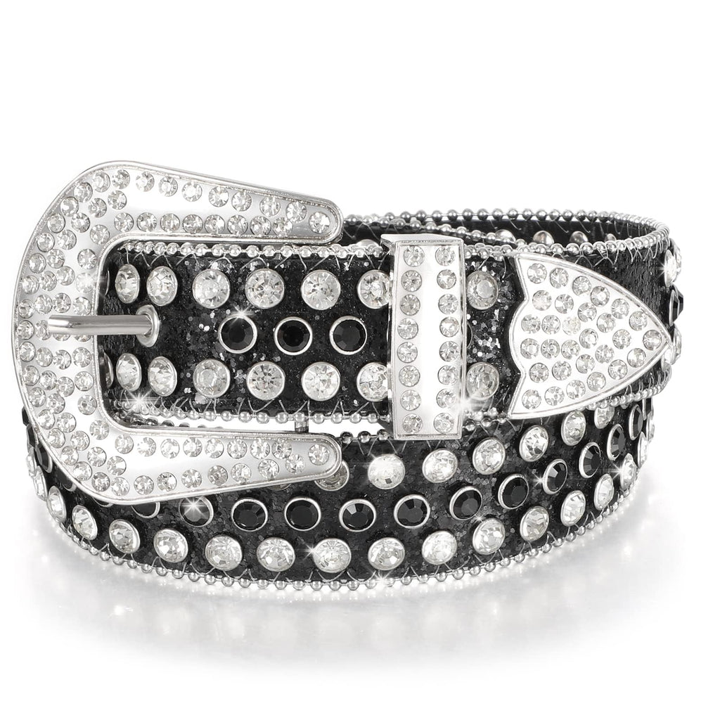 Men Women's Rhinestone Bling Studded 1.5" Leather Belts for Jeans Pants with Fashion Silver Buckle