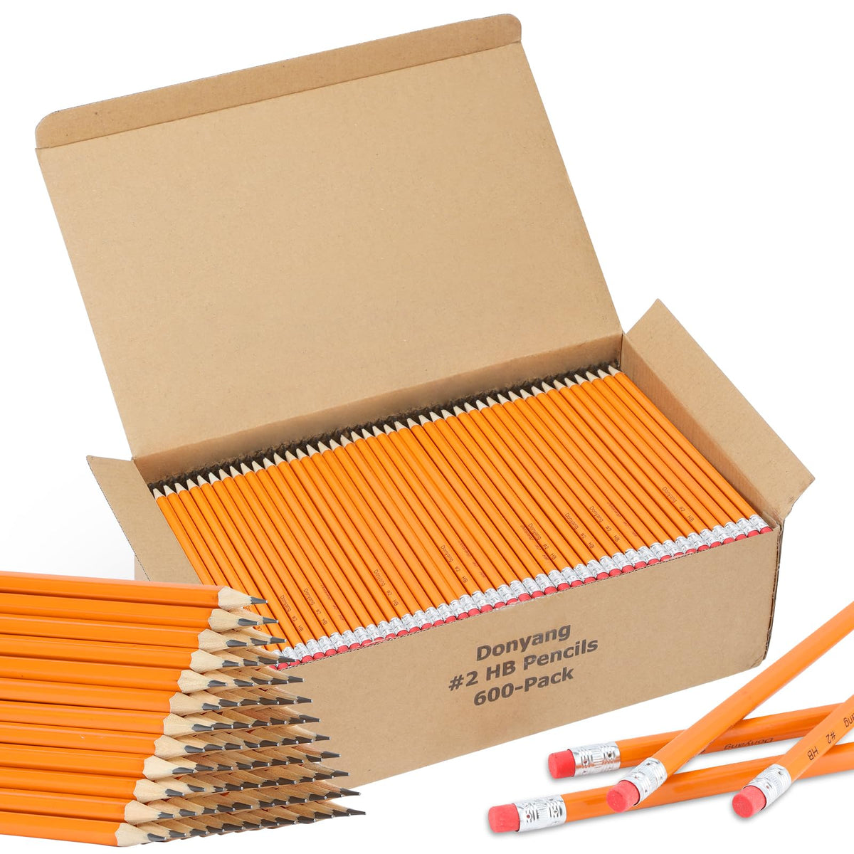Donyang 600 Pack #2 HB Pencils Bulk, Pre-Sharpened with Erasers, Teacher Supplies Office Essentials Accessories, Number 2 HB Yellow Pencils for Writing, Drawing and Sketching