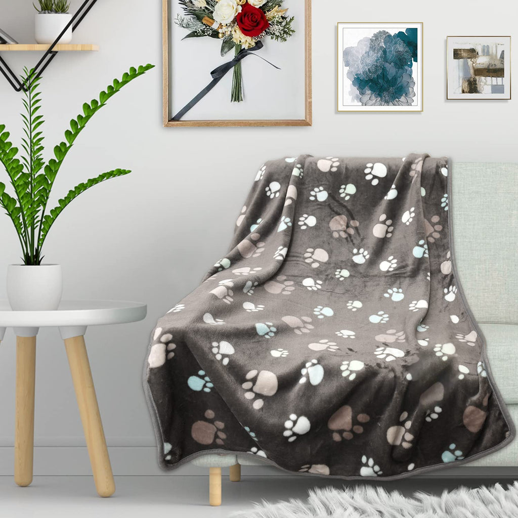 Rezutan 1 Pack 3 Dog Blanket for Large Dogs,41x31 inch for Medium Soft Fluffy Washable Pet Cat Blankets,Reversible Elephant & Paw Print for Dog Kennels & Beds, Sofas, Blue