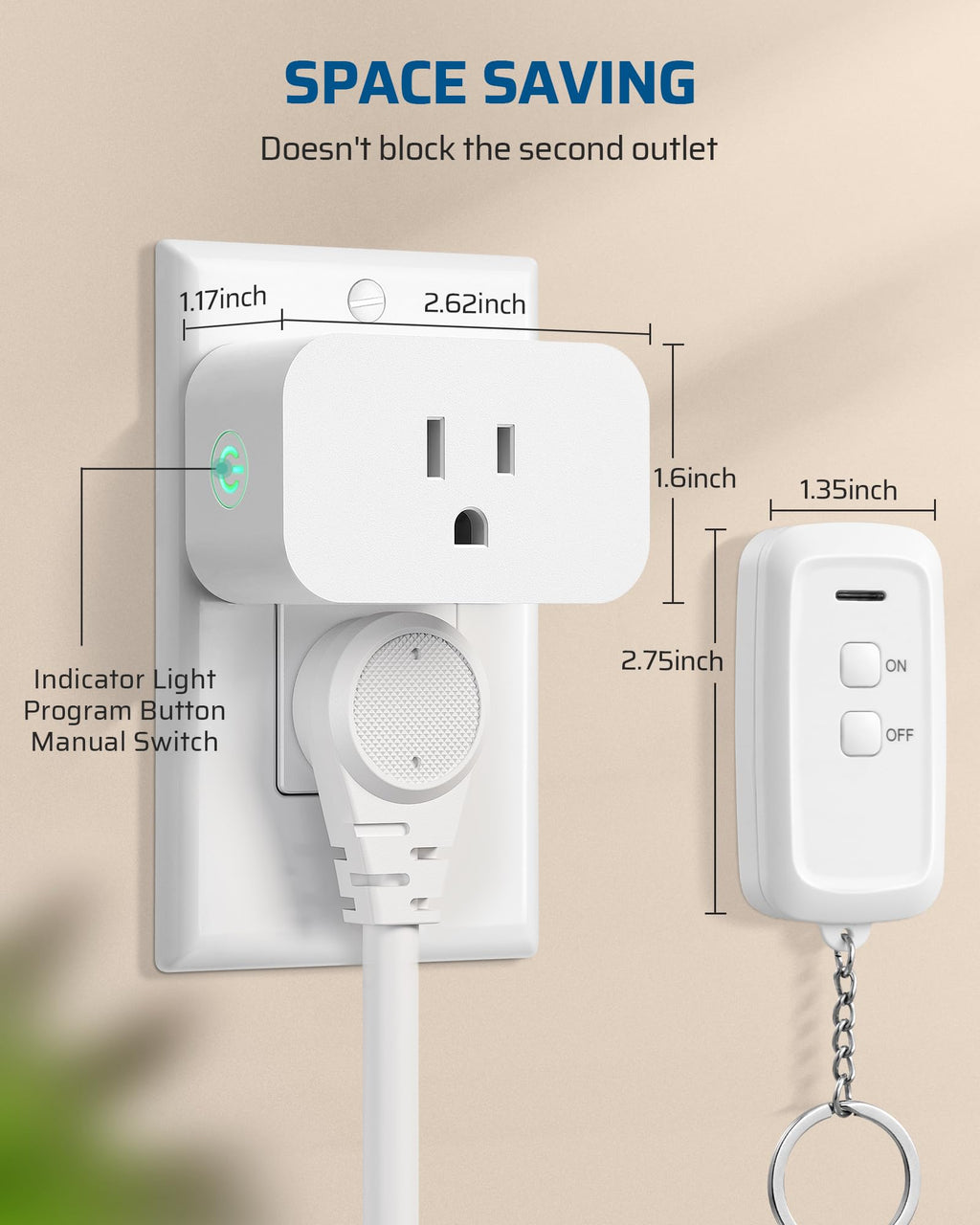 DEWENWILS Indoor Remote Control Outlet, Wireless Remote Light Switch, No Interference Remote Outlet Switch, No Wiring, 15A/1875W, 100ft RF Range, Compact Design, Programmable