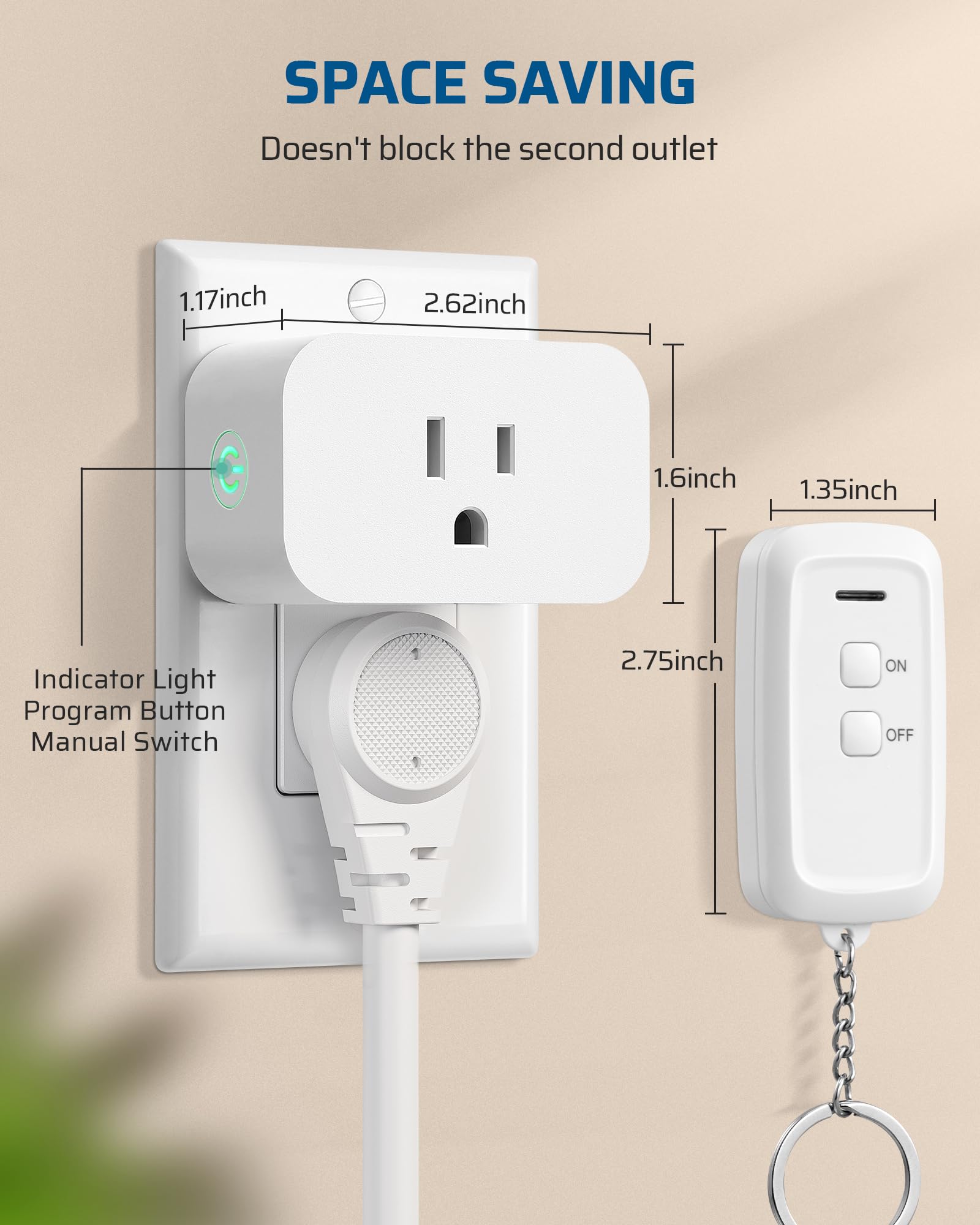 DEWENWILS Indoor Remote Control Outlet, Wireless Remote Light Switch, No Interference Remote Outlet Switch, No Wiring, 15A/1875W, 100ft RF Range, Compact Design, Programmable