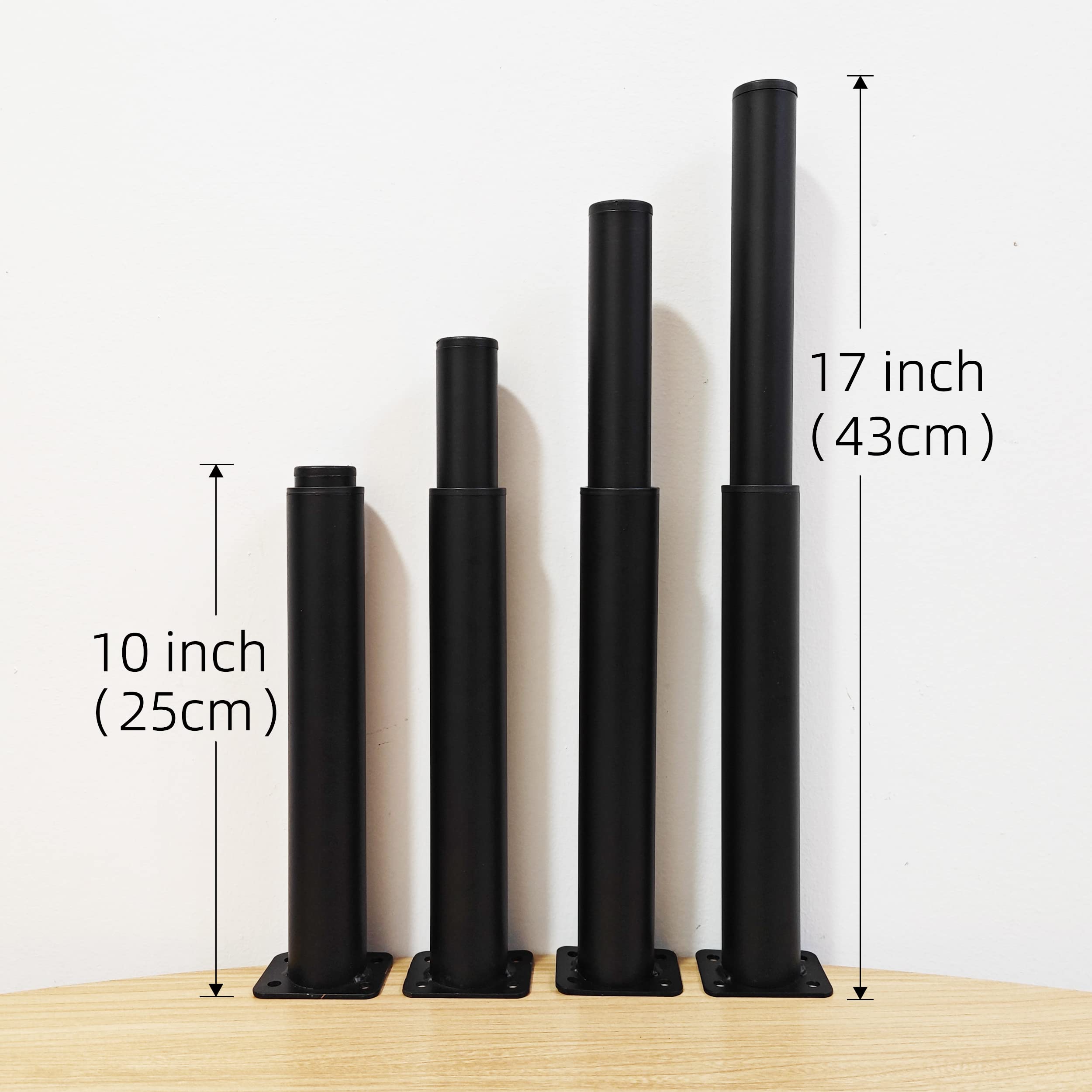 Metal Adjustable Furniture Legs 5.12-9.45 inch, Wlrrcwdttc Sofa Legs Cabinet Legs Adjustable Height Replacement Support Legs for Bed/Couch/Dresser/Chair/Coffee Table, Legs for Furniture Set of 2-Black