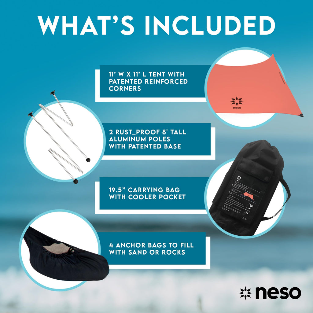 Neso Gigante Portable Beach Tent Sun Shelter - Lightweight Beach Shade Canopy - Easy Setup for Family Outings - Patented Reinforced Corners - UPF 50+ - 8ft Tall, 11 x 11ft - Save The Whales