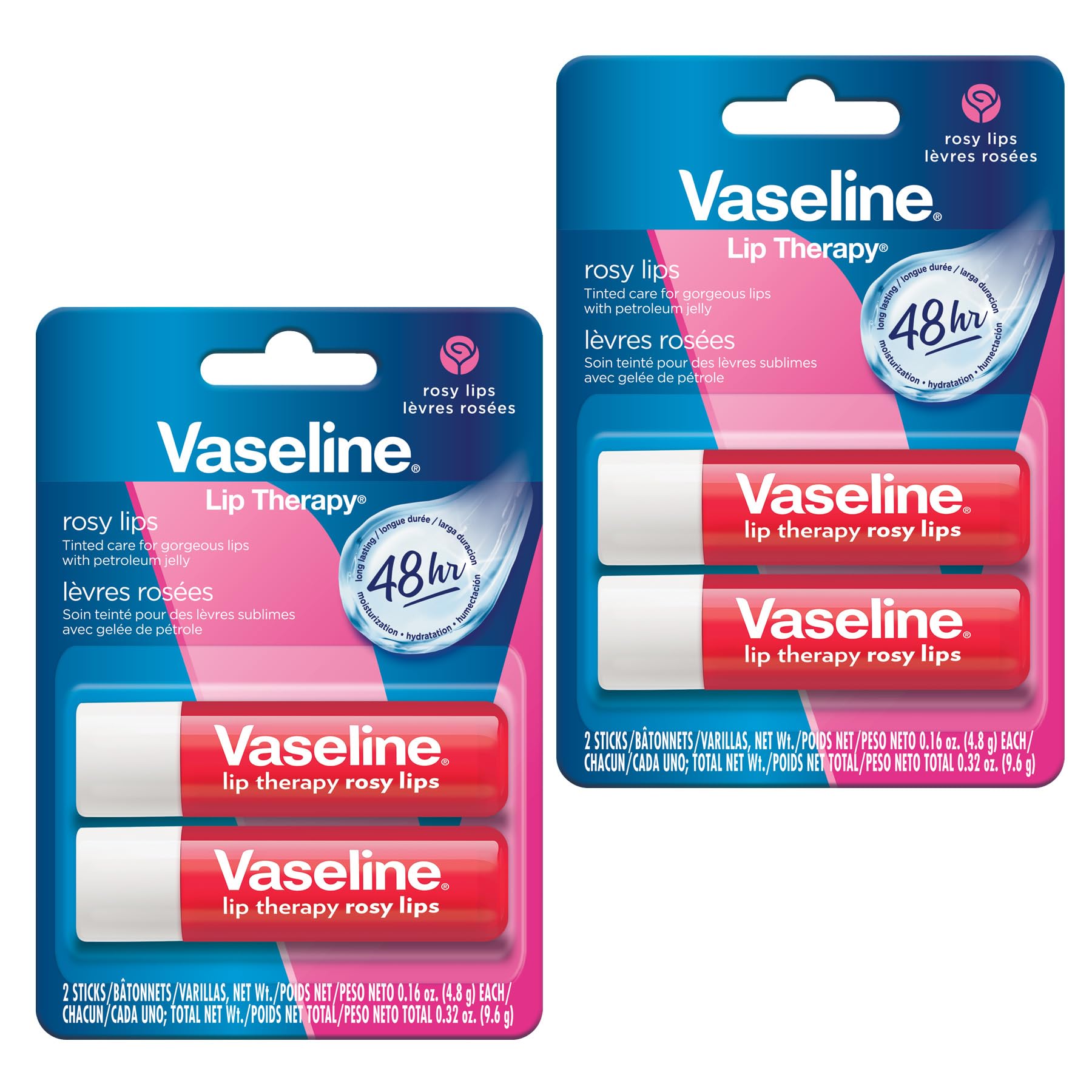 Vaseline Lip Therapy Care Rosy, Fast-Acting Nourishment, Ideal for Chapped, Dry, Cracked, or Damaged Lips, Lip Balm, 3-Pack of 2, 0.16 Oz Each, 6 Lip Balms