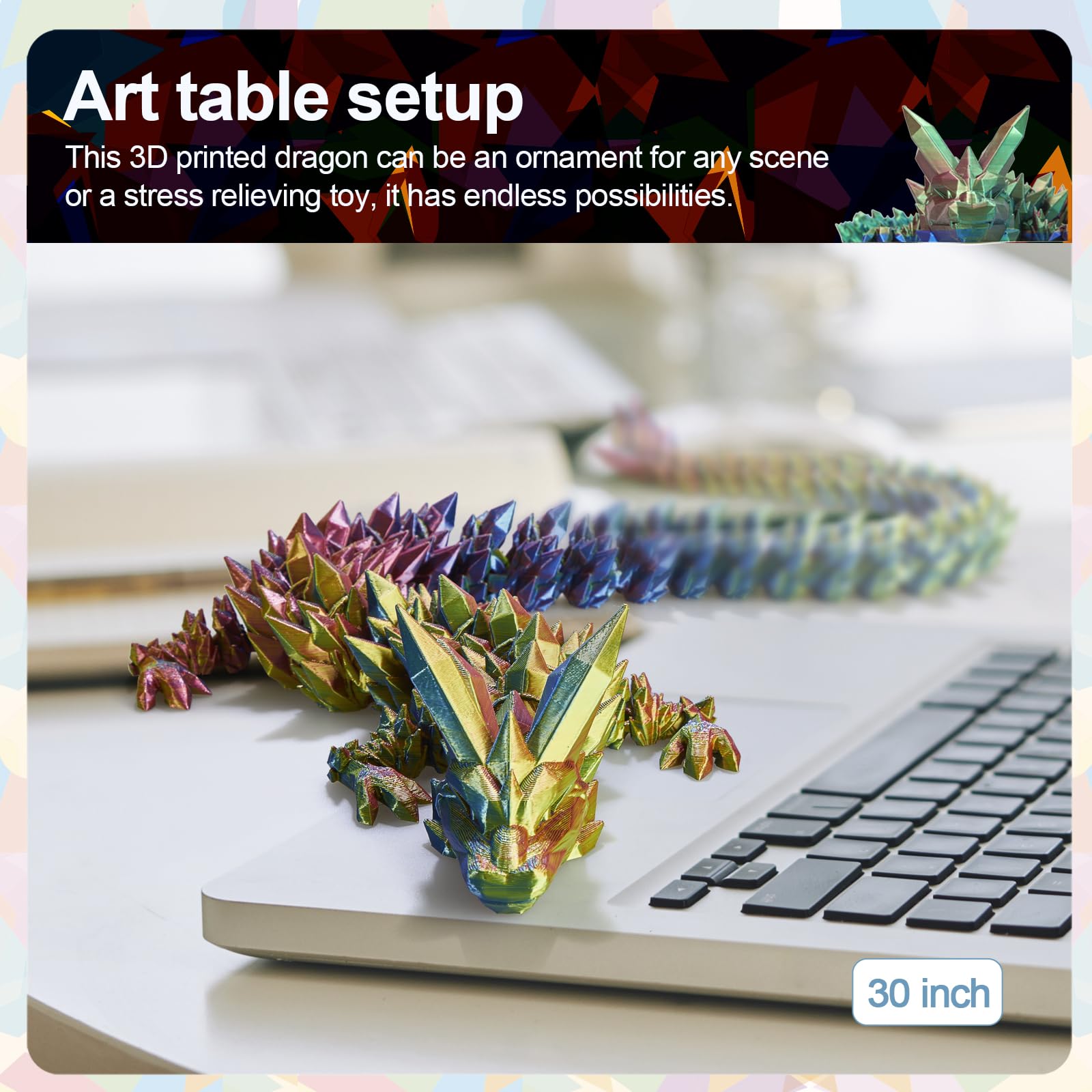 24" Large 3D Printed Dragon - Huge Articulated Crystal Dragon Fidget Toy, Giant Flexible 3D Dragon Figure, Birthday Gift for Boys Girls Kids & Collectors, Home Office Executive Desk Decor