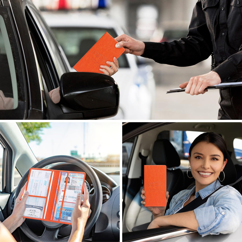 Car Registration and Insurance Card Holder for Women Men, Black Glove Box Paperwork Organizer with Magnetic Buckle for Easy Access and Protect Documents and Various Cards in Vehicle