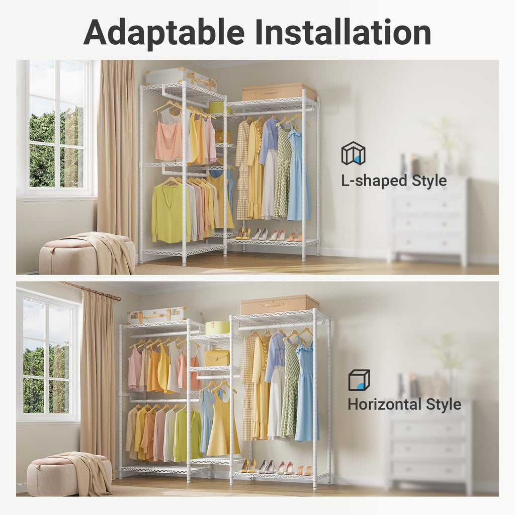 VIPEK Classic V6 Heavy Duty Clothes Rack, 7-Tier Garment Rack with Adjustable Shelves, Portable Closet Organizer with 4 Hanging Rods, Space-Saving, 850lbs Capacity, 68.9" L x 15.7" W x 76.4" H, Black
