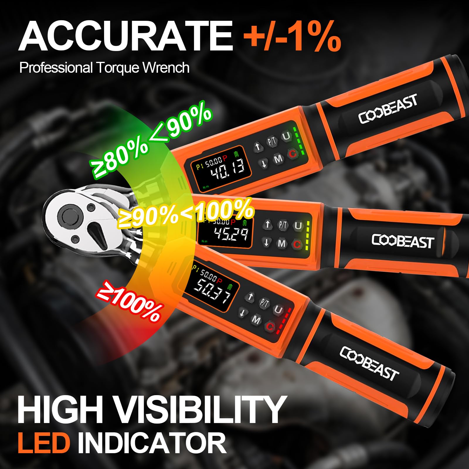 Digital Torque Wrench, 1/2 Drive Electronic Torque Screwdriver with Preset Value(3.76-250.8 Ft.lbs./5.1-340Nm), Buzzer and LED Flash Five Units of Measure Torque Wrench for Motorcycle, Auto Repair