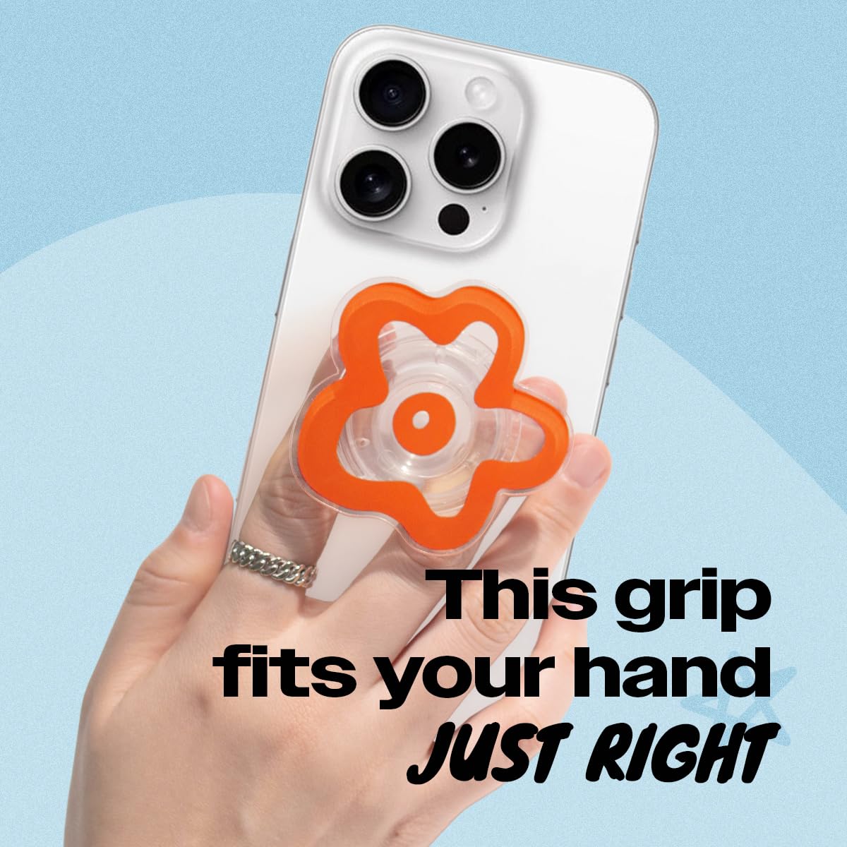 OnTheGrip Cute Transparent Daisy Flower Shape Design Mobile Phone Grip Multi Functional Collapsible Stand Holder for Smartphone Tablet Cell Phone Accessory (Black)