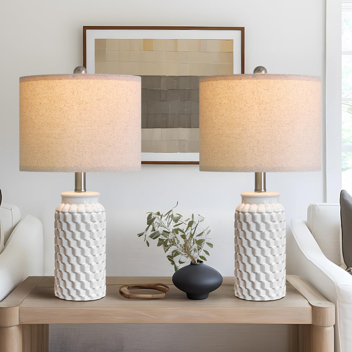 USumkky 20.5" Gold Modern Ceramic Bedside Lamp Set of 2 for Bedroom Decor Farmhouse Table Lamp for Living Room Office Dorm