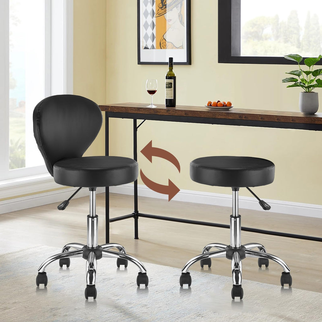 KLASIKA Leather Rolling Swivel Salon Stool Chair with Back Support Adjustable Hydraulic Seat Height 22 in for Office Massage Facial Spa Medical Drafting Tattoo Beauty Barber