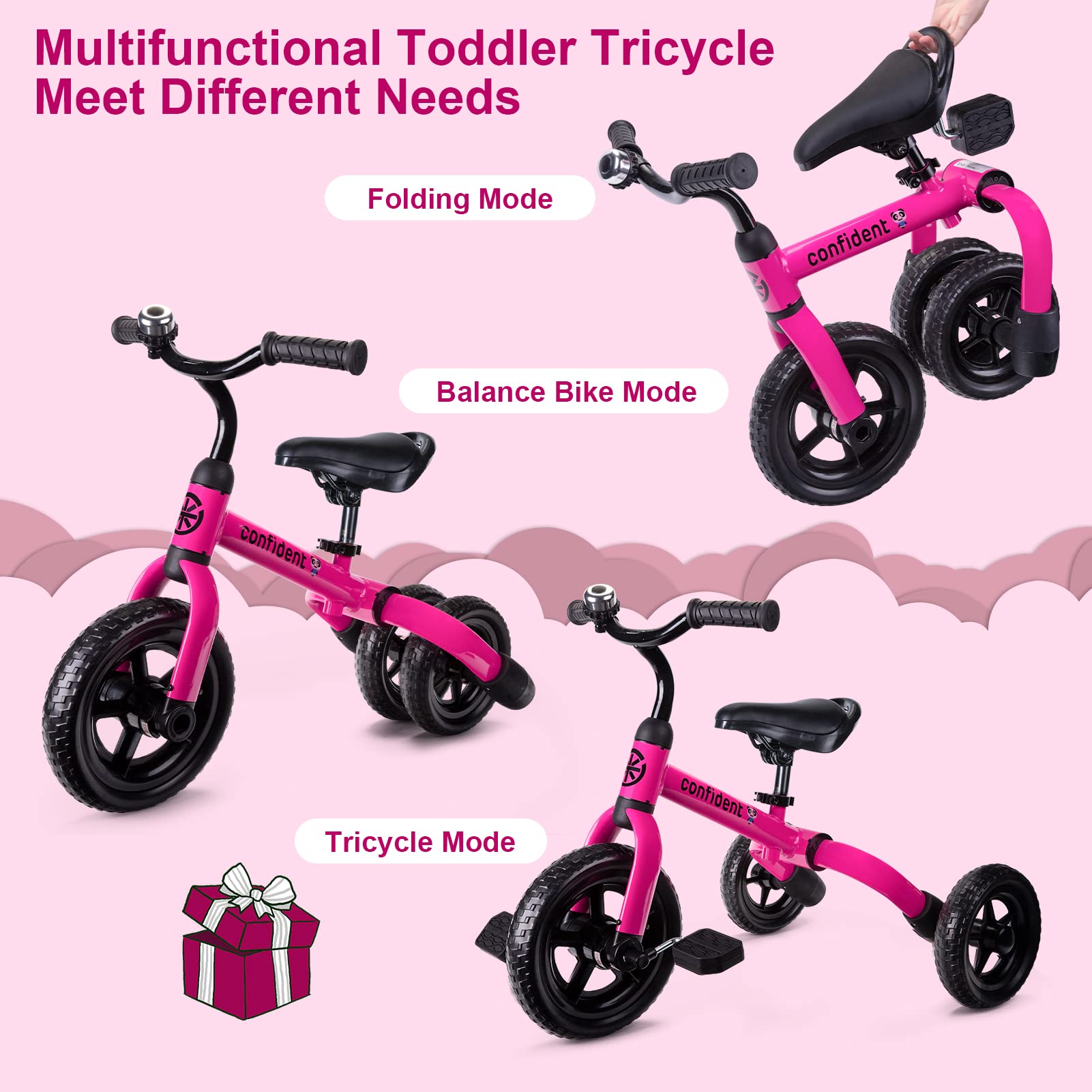 XPIY Tricycle for Toddlers Age 2-5 Years Old, 3 in 1 Folding Toddler Bike for Boys and Girls, Kids' Bike Trike with Detachable Pedal and Adjustable Seat (Blue)
