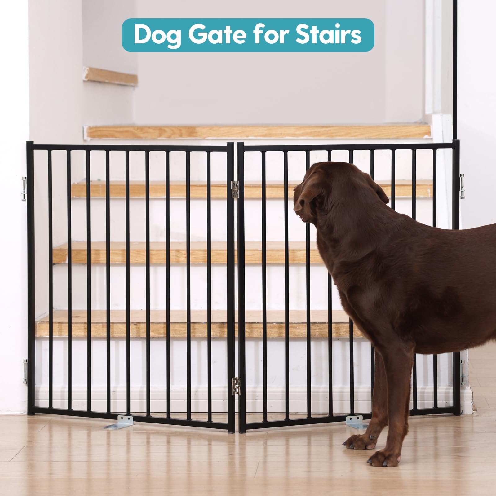 No Pawblems Free Standing Dog Gate, 30" Tall Foldable Dog Fence for Indoor, Up to 52 Inch Extra Wide Puppy Gate Extension for Stairs, Hallways, Doorways, Deck, Yard (White, 2 Panels)