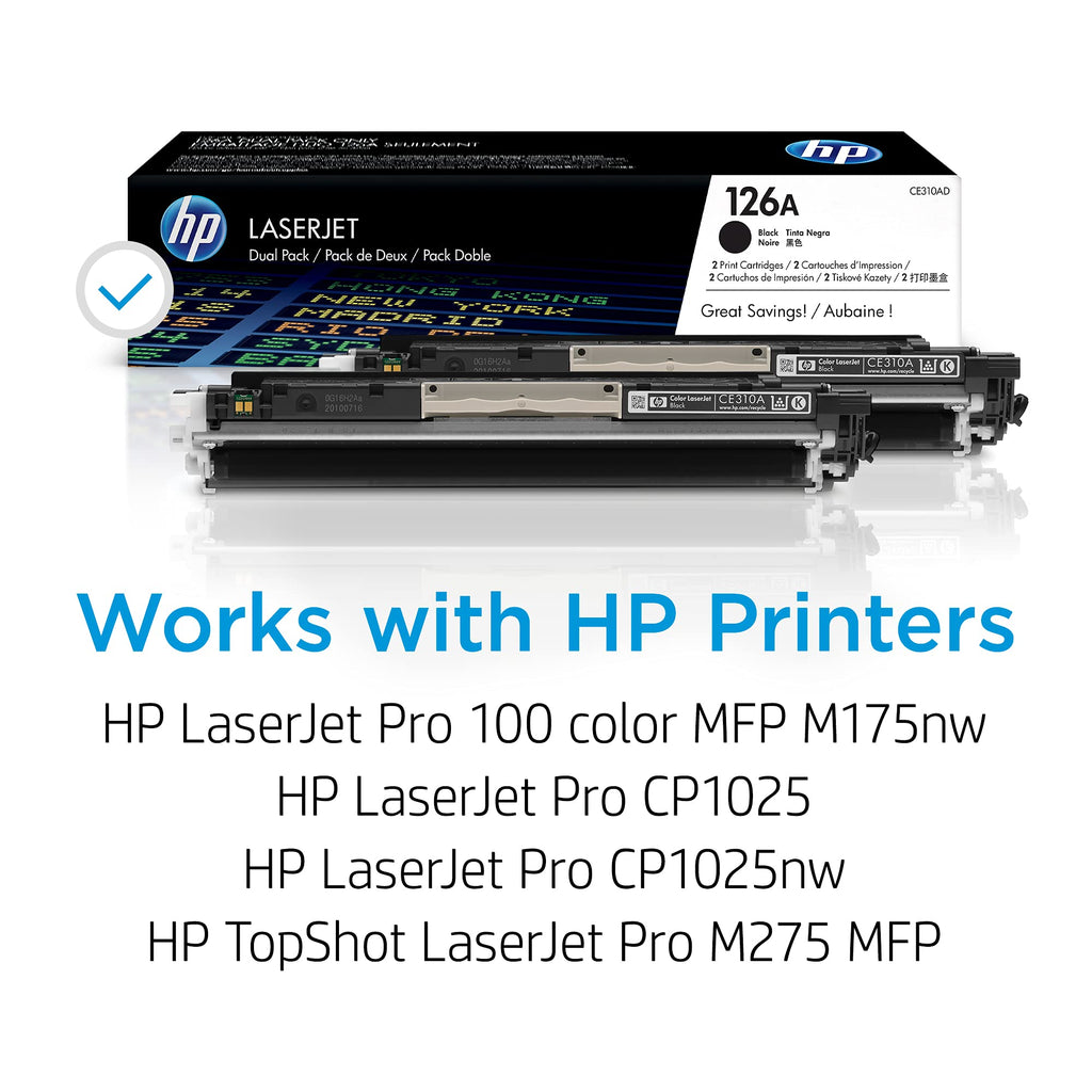 HP 126A Black Toner Cartridge | Works with HP LaserJet Pro 100 Color MFP M175 Series, HP LaserJet Pro CP1025 Series, HP TopShot LaserJet Pro M275 MFP Series | CE310A