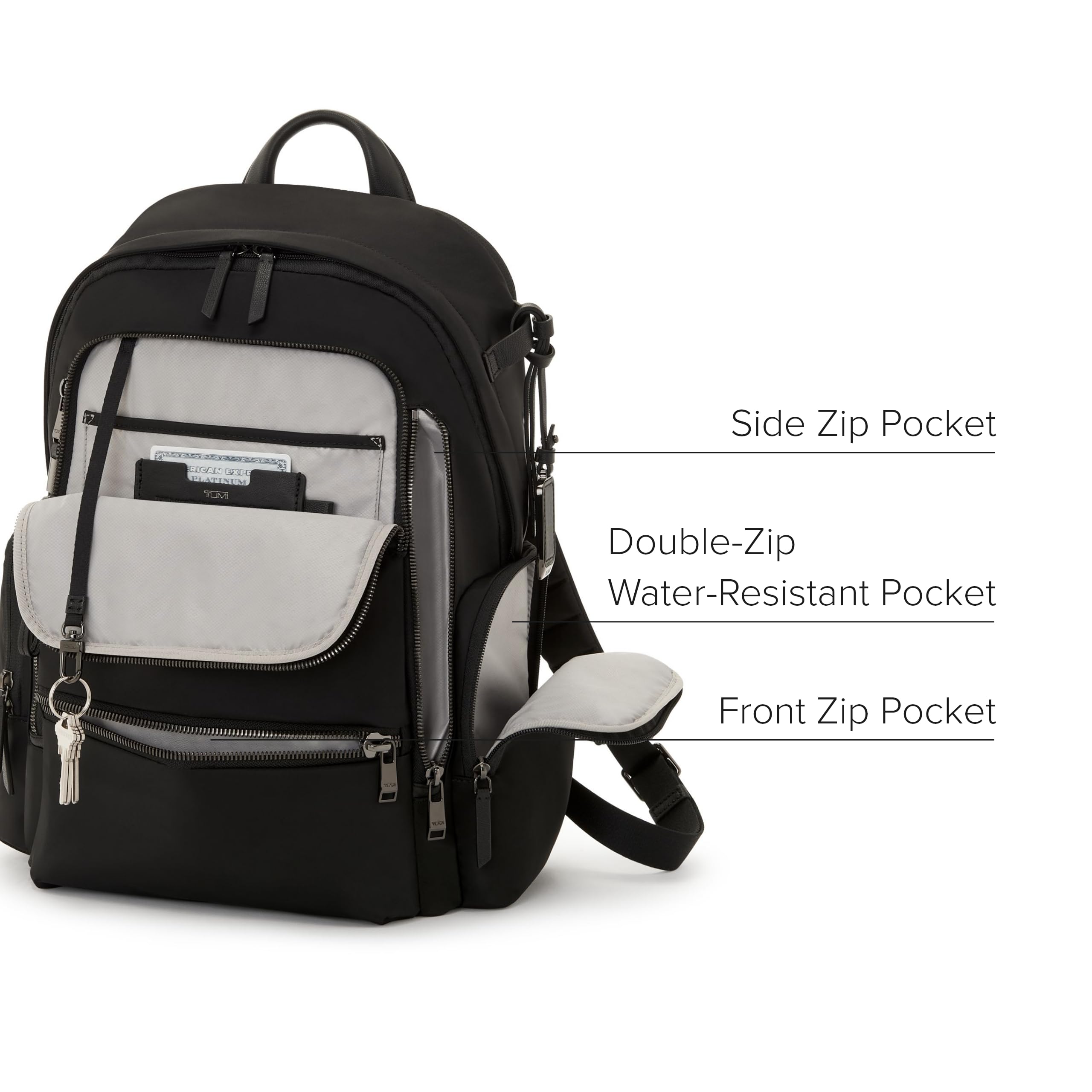 TUMI - Voyageur Celina Backpack - Women's Work and Travel Bag - 16.0" X 10.6" X 6.5" - Holds Up to 16" Laptop - Black & Gold Hardware