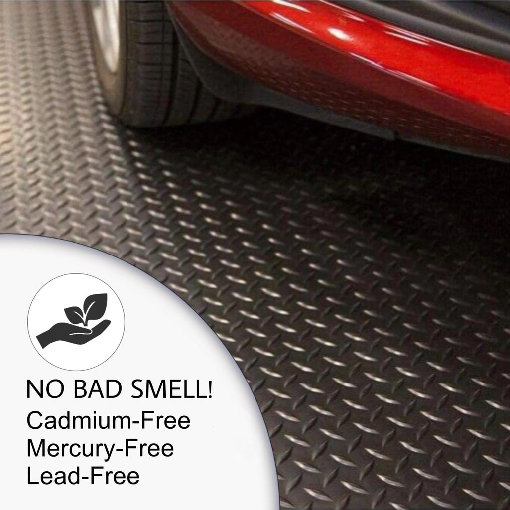 SEAL 4 x 6 FT Premium Garage Floor Mat, Solid 2.8mm Thick Lay-Flat Black Commercial Grade Heavy Duty Parking Mat for Golf Cart, Workbench, ATV, Water/Stain Resistant Runner (Embossed Diamond Plate)