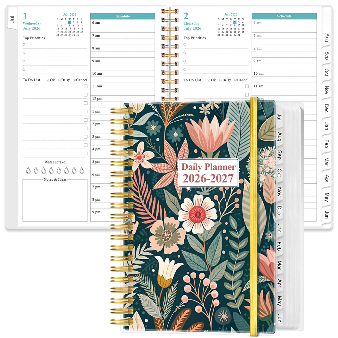 2026-2027 Daily & Monthly Planner - One Page Per Day, Daily Planner from July 2026 to June 2027, Planner 2026-2027 with 12 Monthly Tabs, 6.4" x 8.5", Black