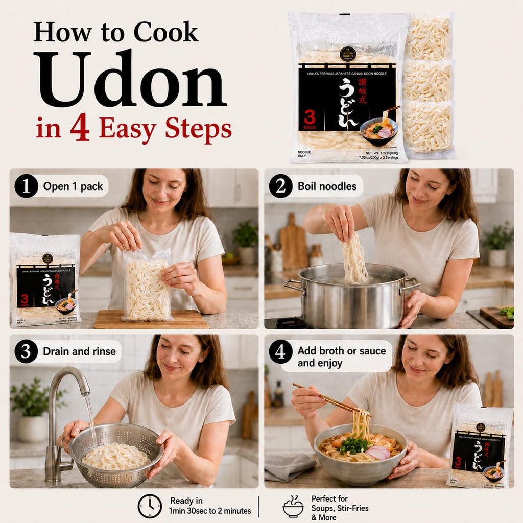 Unha's Japanese Sanuki Fresh Udon Noodles, Jumbo Chewy, 21.15 oz 1 Pack | jumbo chewy udon, no soup included, yaki udon stir fry, noodle soup, nabeyaki hot pot, quick meal