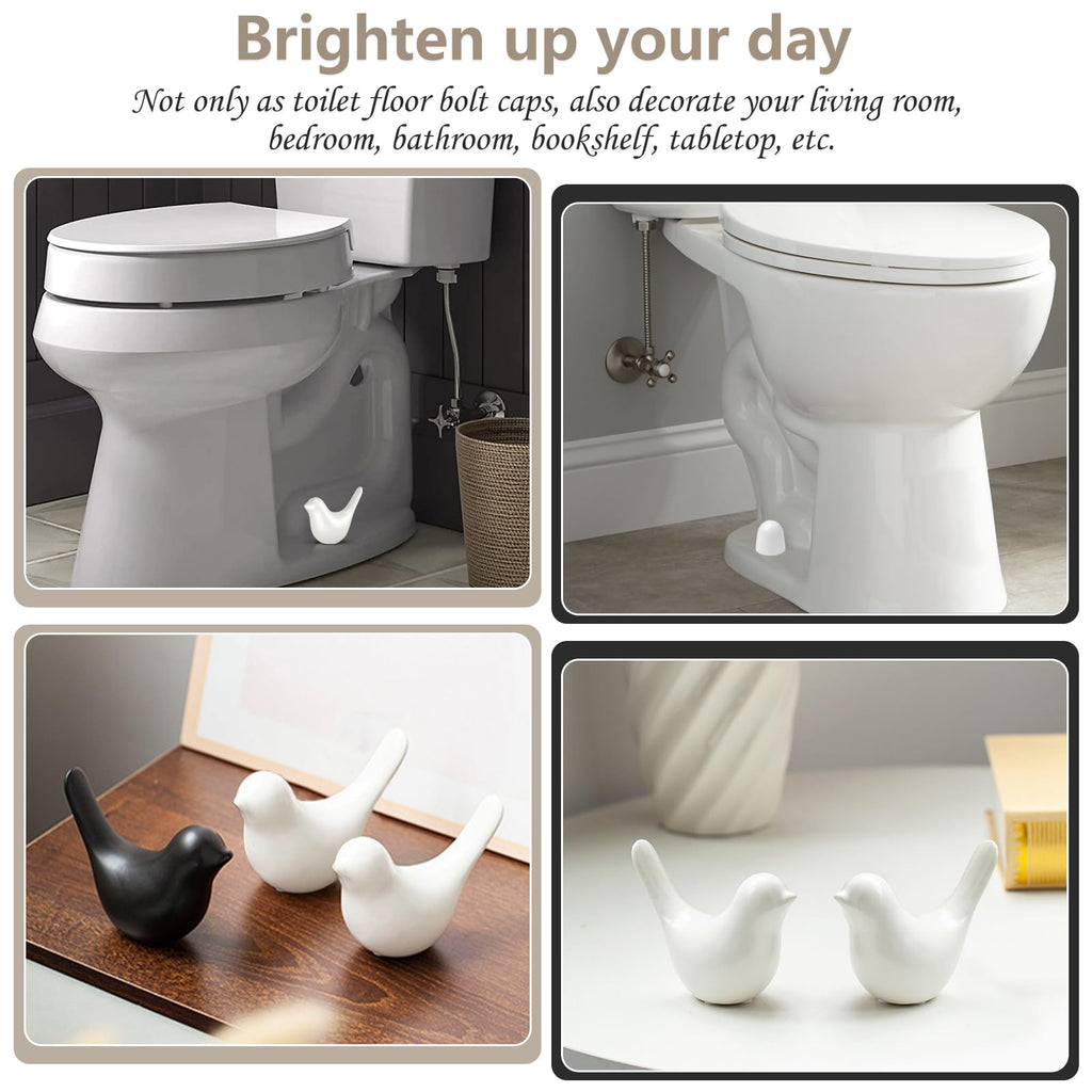 MENNTY Black Polar Bear Toilet Bolt Covers Decorative - 2 Glossy Black Ceramic Toilet Bolt Caps + 4 Universal Toilet Caps for Bottom of Toilet, Modern Monochrome Bathroom Decor
