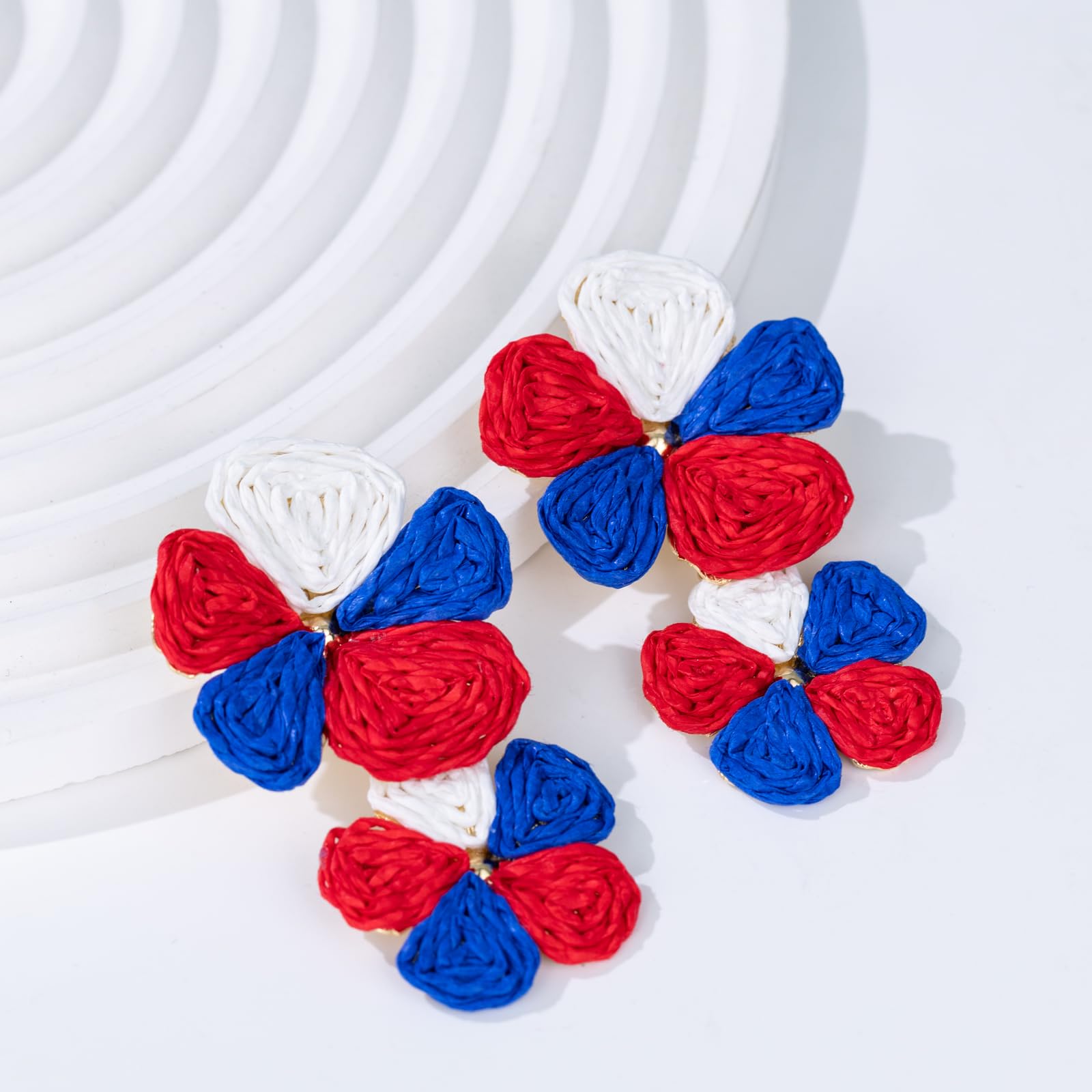 Boho Flower Earrings Statement Raffia Dangle Earrings Cute Floral Jewelry Trendy Summer Beach Vacation Outfits for Women