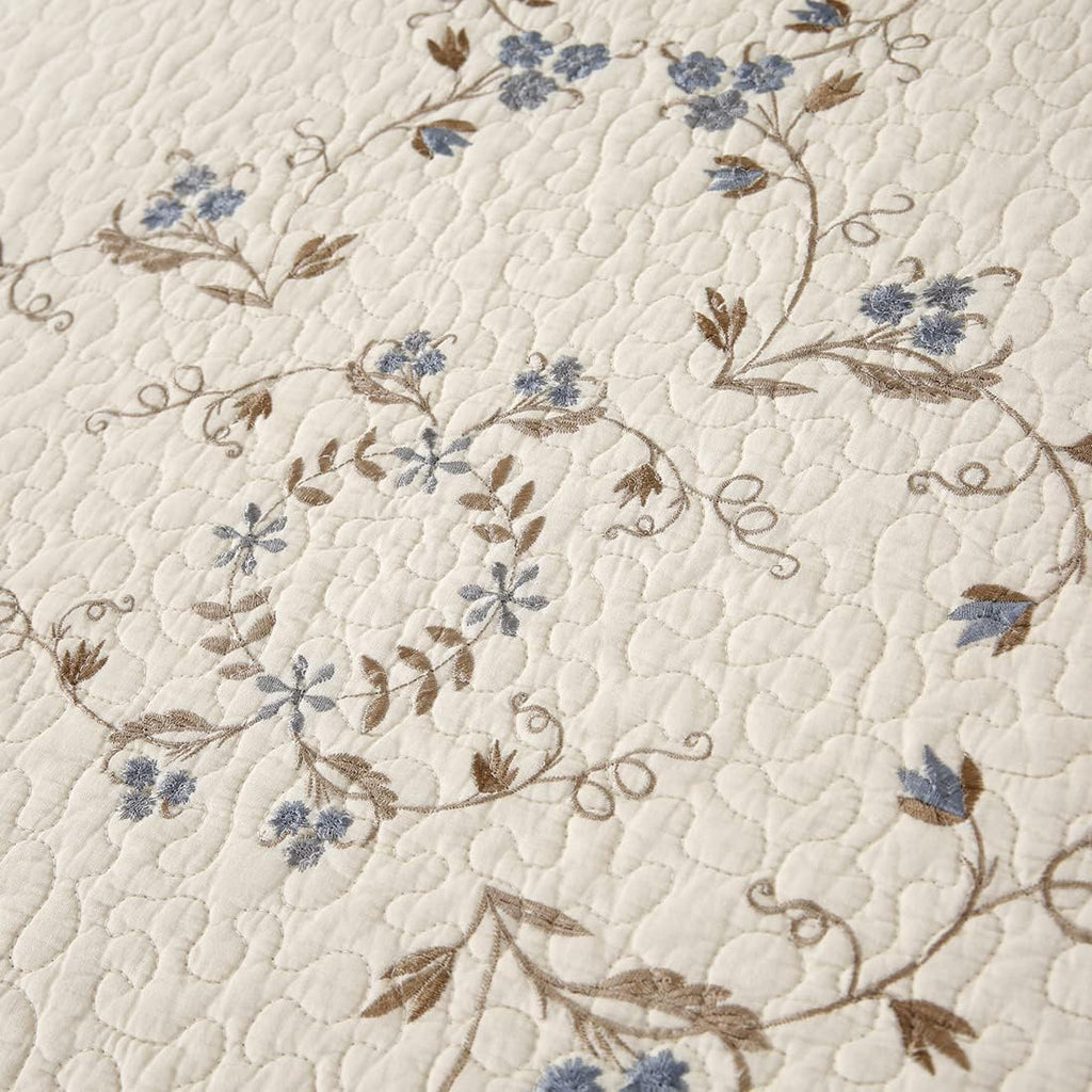 vctops 3-Piece Floral Embroidered Bedspread Coverlet Set Twin Size 100% Cotton Reversible Patchwork 1 Quilt and 2 Pillow Shams (Flower,Twin)