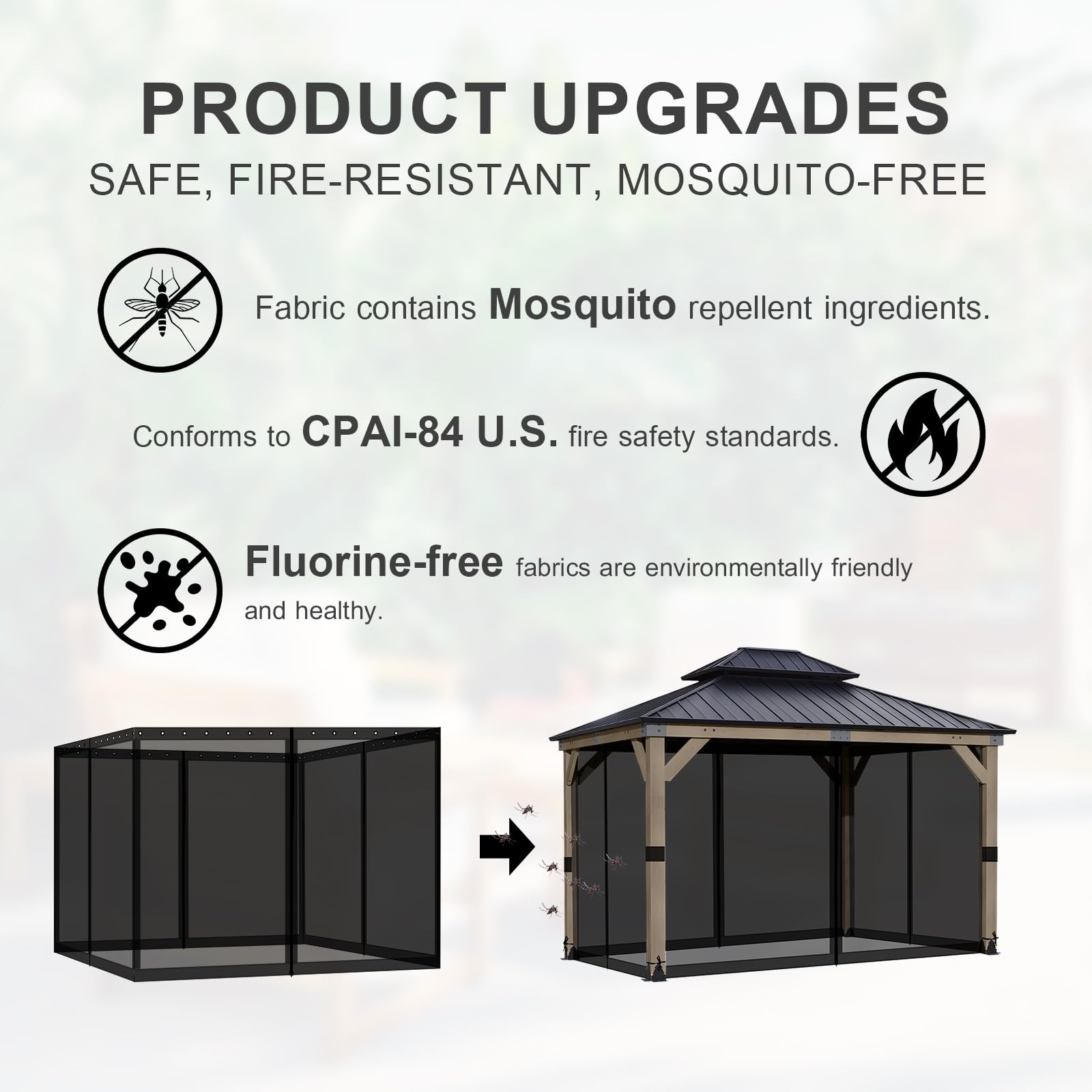 BPS 10' x 10' Gazebo Universal Mosquito Netting Screen Replacement, 4-Panel Mesh Screen Walls with Double Zippers for Outdoor Patio, Khaki (Mosquito Net Only)