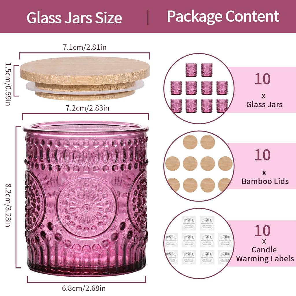 DARJEN 10 Pack Amber Candle Jars for Making Candles- 7.5 OZ Empty Glass Candle Making Jars with Bamboo Lids and Labels, Candle Making Supplies Candle Containers for Home DIY