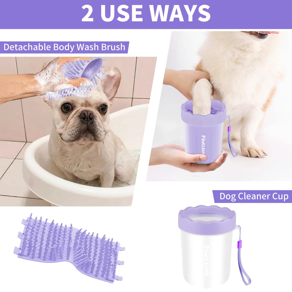 Professional 7 in 1 Dog Paw Cleaner for Dogs & Cats - Includes 1 Portable Paw Washer, 1 Bath Brush, 2 Dog Toothbrushes and 3 Absorbent Towels Note: Fits Paws up to 2 Inches Wide (Small, Black)