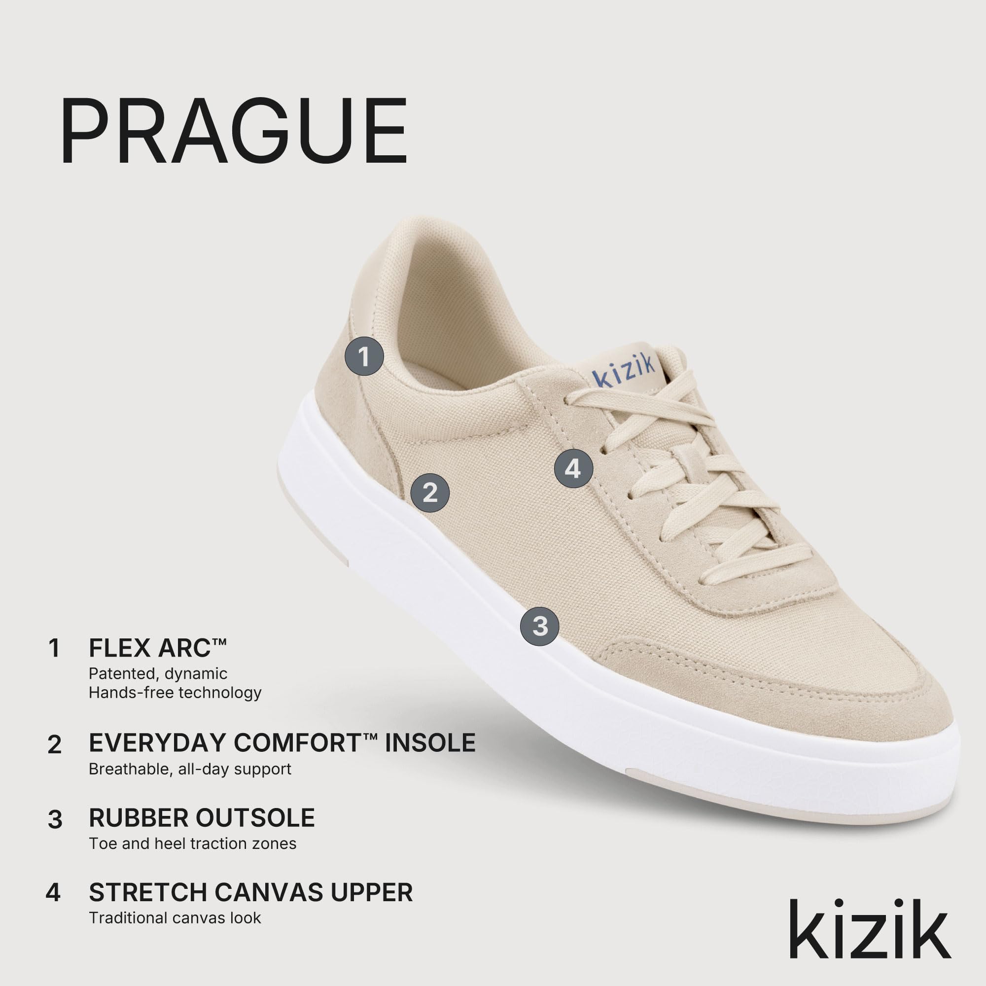 Kizik Slip On Sneakers: Prague - Court Style, 4-Way Stretch Canvas with Suede Details, Casual Shoes for Women & Men, Hands Free Convenience