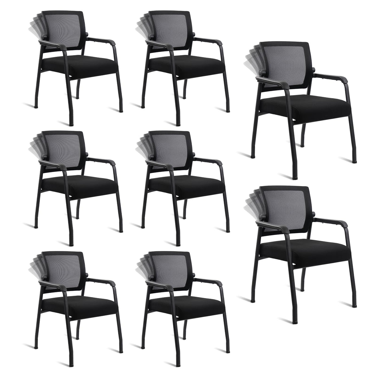 KLASIKA Desk Chair No Wheels with Adjustable Mesh Backrest, Arm Chair with Ergonomic Lumbar Support and Thickened Seats Cushion, Waiting Room Chairs for Office School Church Guest Reception