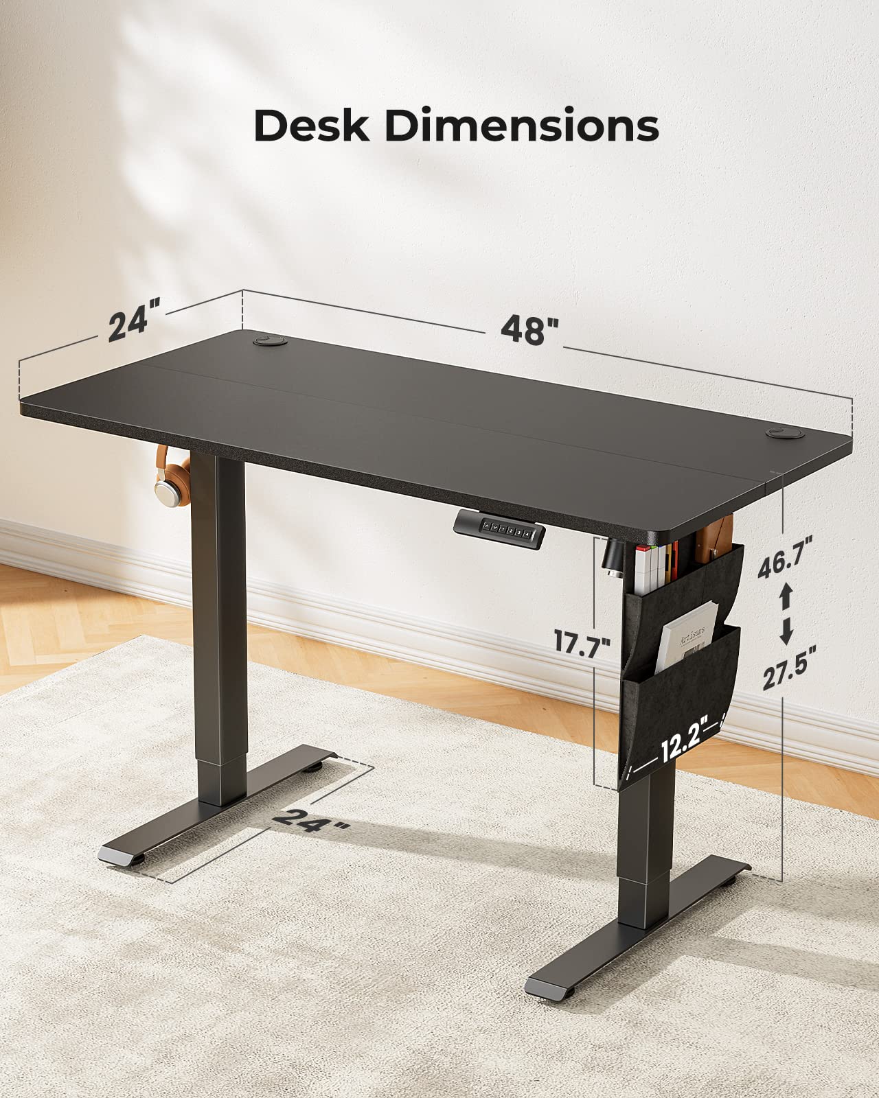 Marsail Standing Desk,Home Office Adjustable Heights Desk,Stand Up Desk,63x24 Inches Desktop Sit Stand Gaming Computer Desk for Study,Writing with 4 Memory Presets,Headphone Hook,Cable Organizer