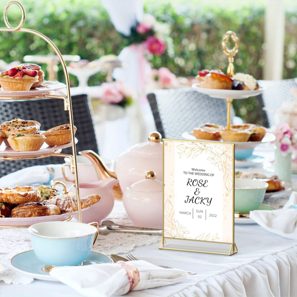 NIUBEE 6Pack 6 x 4 Horizontal Clear Acrylic Sign Holder with Gold Borders, Double Sided Table Menu Stands Picture Frames for Wedding Table Numbers, Restaurant Signs, Photos and Art Display